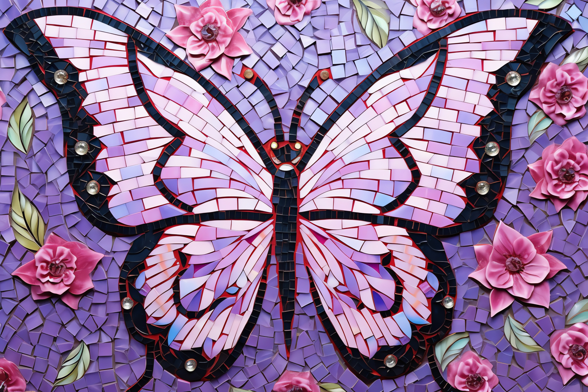 Butterfly, Intricate wing patterns, Mosaic-like wings, Garden creature, Floral habitat, HD Desktop Image