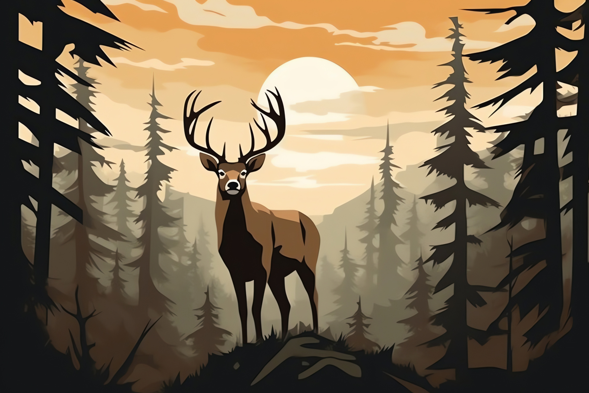 Whitetail Deer, piercing gaze, rich mahogany pelage, serene woodland, grounded perspective, HD Desktop Wallpaper