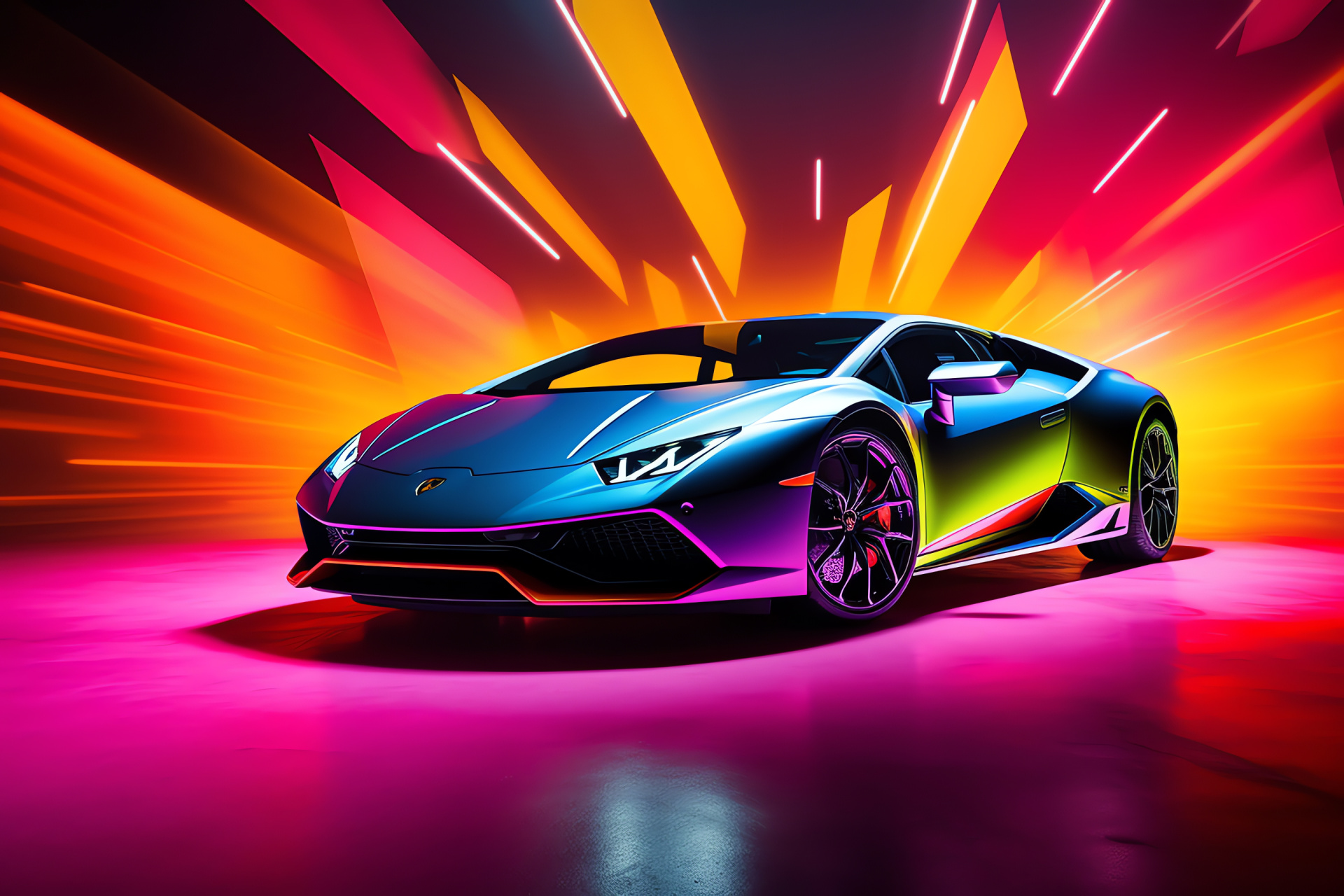 Lamborghini style, High-angle shot, Colorful display, Dynamic sports car, Sleek automation, HD Desktop Image