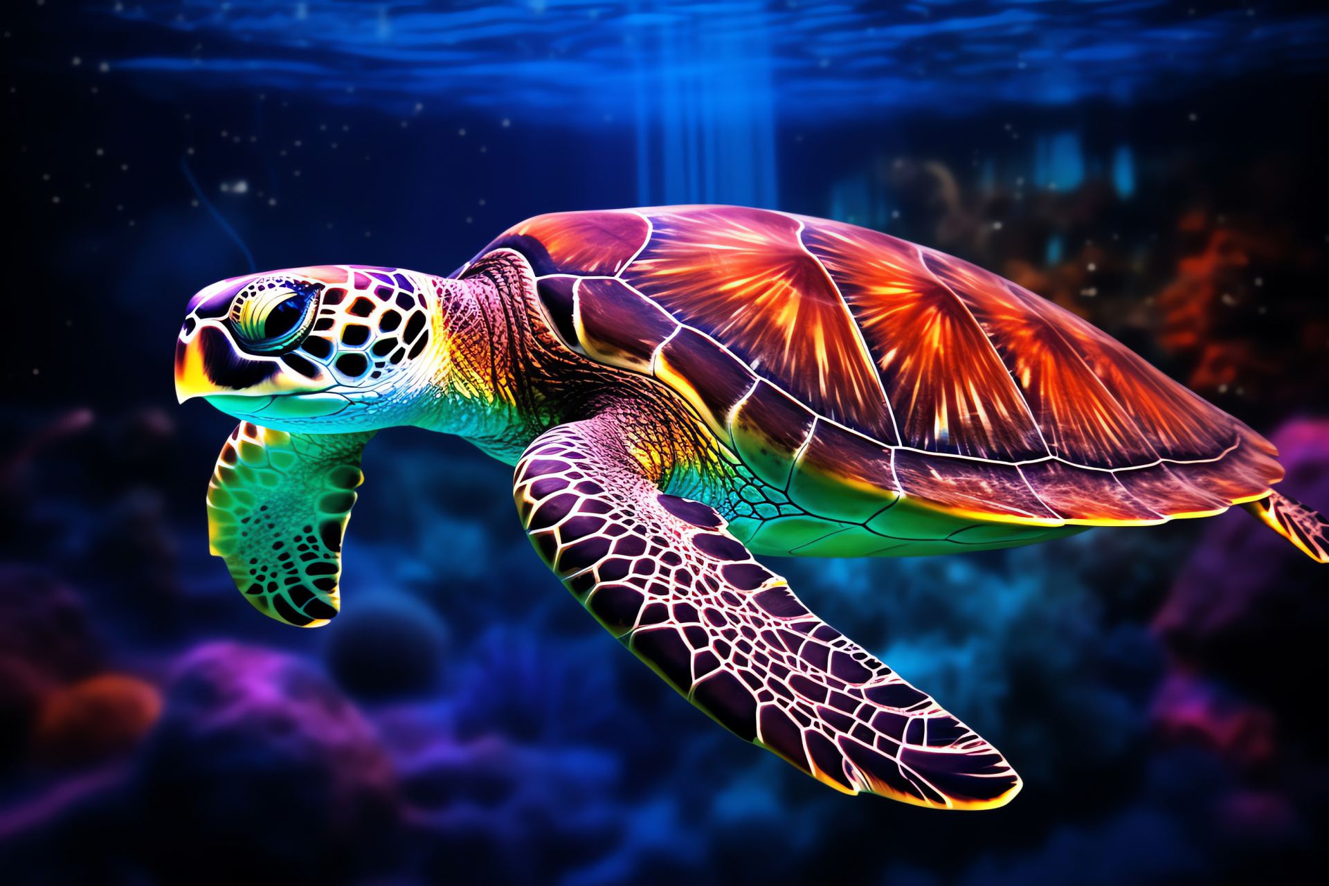 Marine creature, sea turtle elegance, underwater life, oceanic scenery, vibrant marine pattern, HD Desktop Image