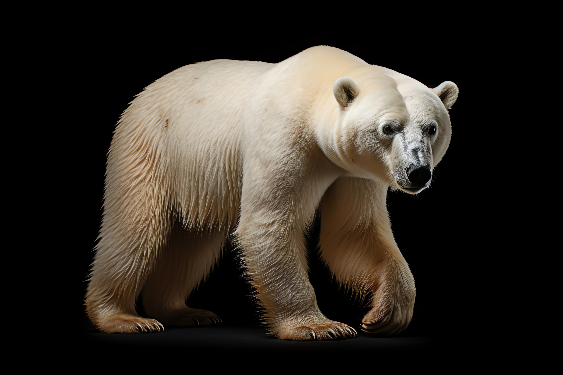 Arctic Polar Bear, overhead polar view, snowy ursine fur, stark contrast backdrop, HD Desktop Image