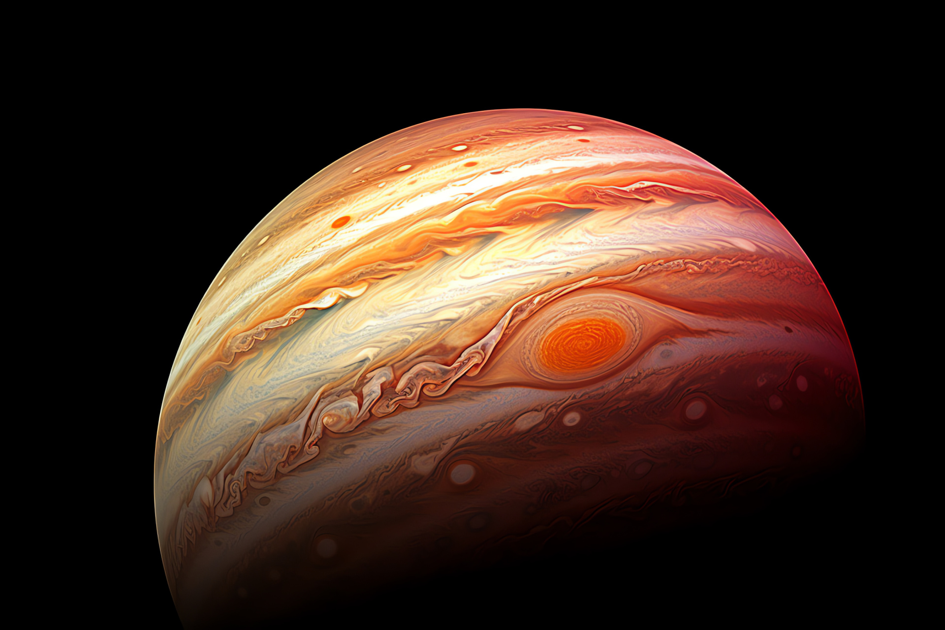 Jupiter planet, Great Red Spot closeup, Atmospheric turbulence, Jovian storm, Planetary grandeur, HD Desktop Image