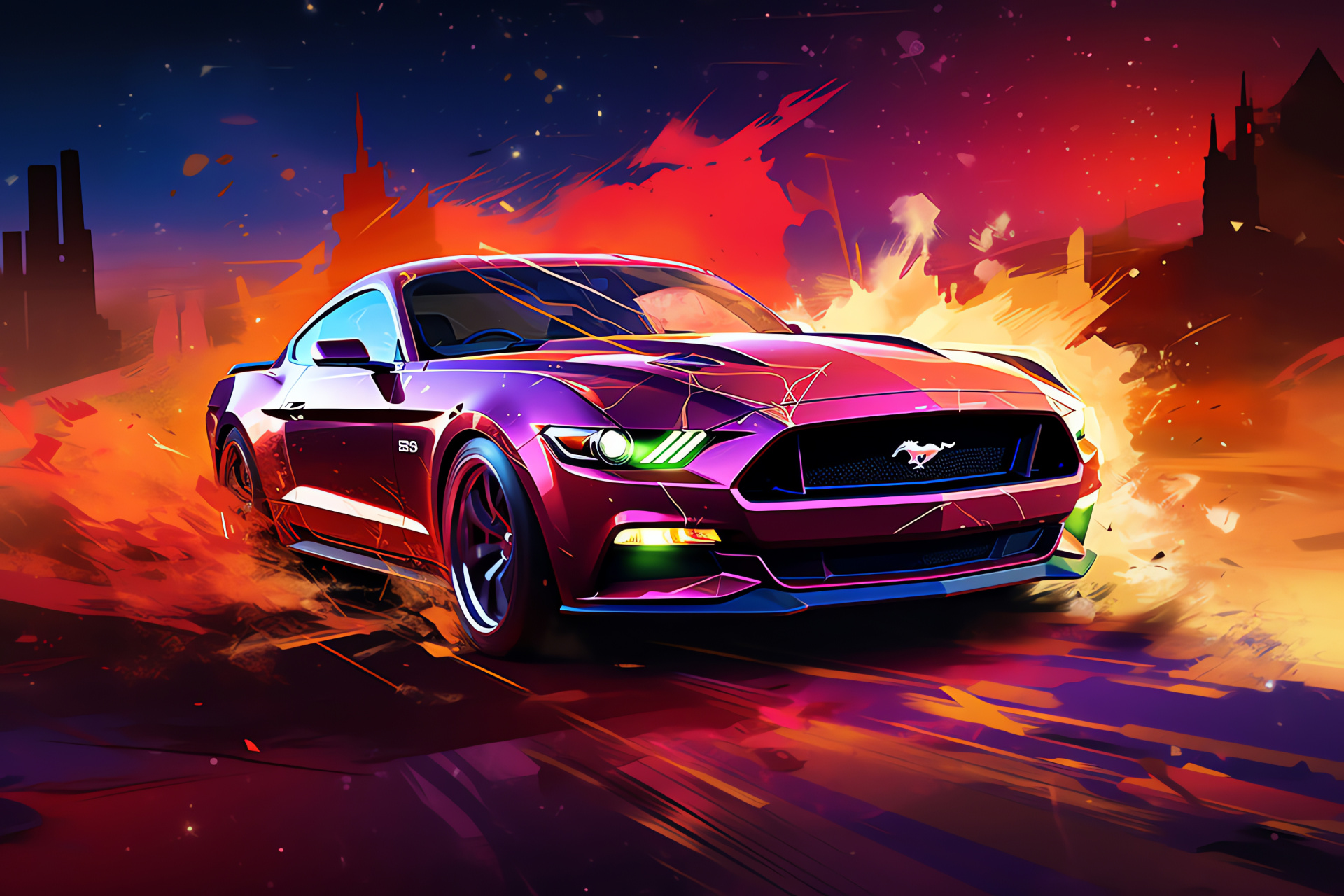 Mustang close-up, Artistic aerosol depiction, Lively aesthetic, Automotive art, Mustang detailing, HD Desktop Wallpaper