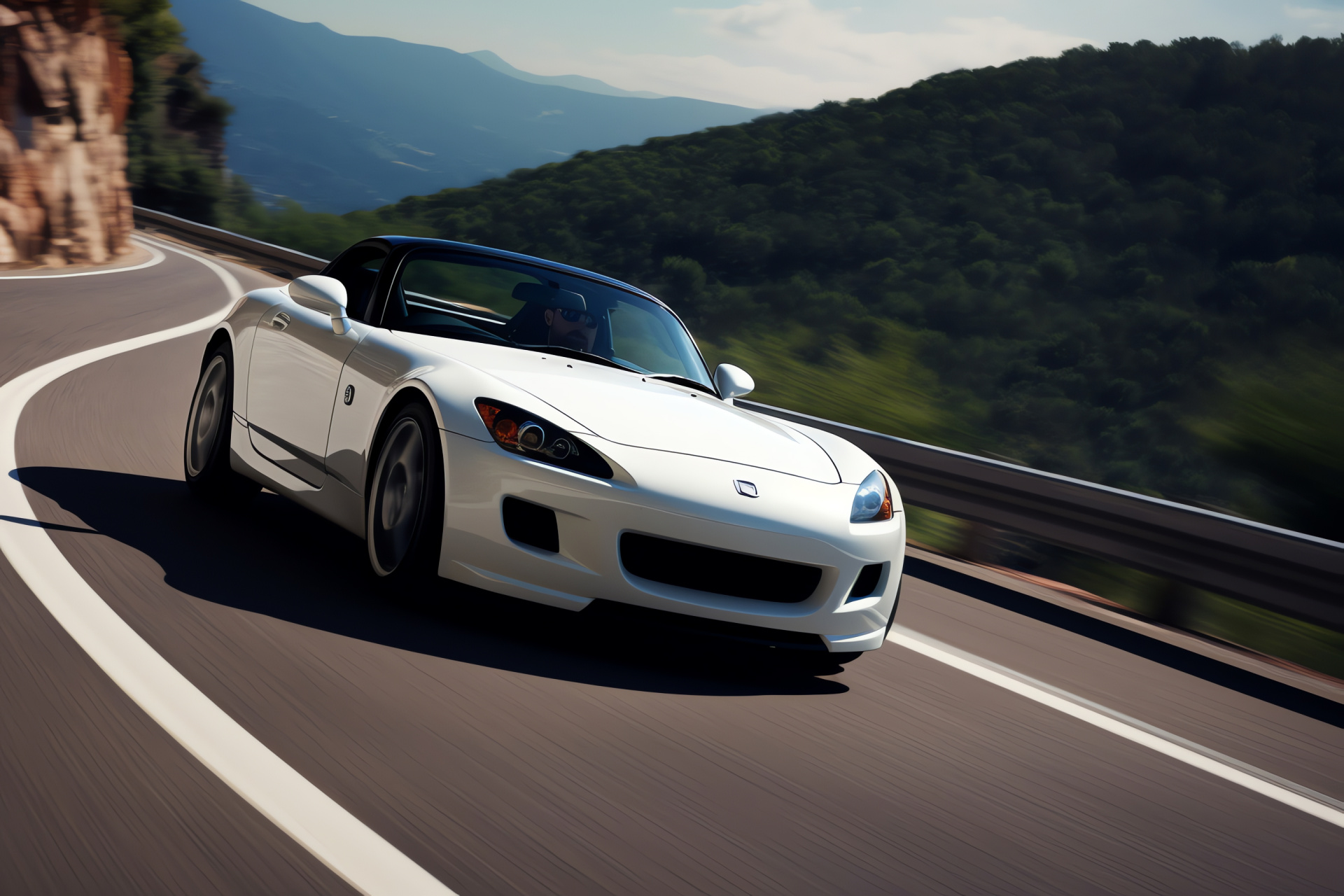 Honda S2000 CR edition, Twisty mountain ascent, Race-ready modifications, Downforce spoilers, Precision handling, HD Desktop Image