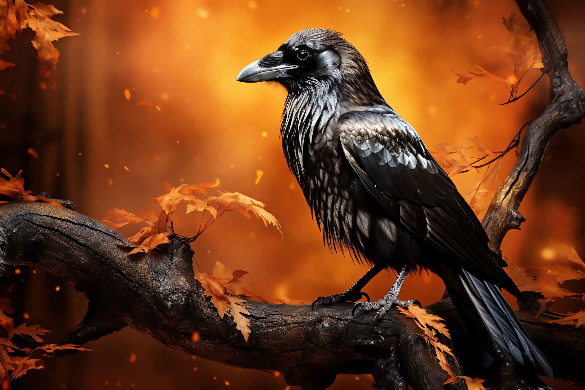 Corvidae family, iridescent plumage, reflective beauty, panoramic vista, enigmatic corvid, HD Desktop Image