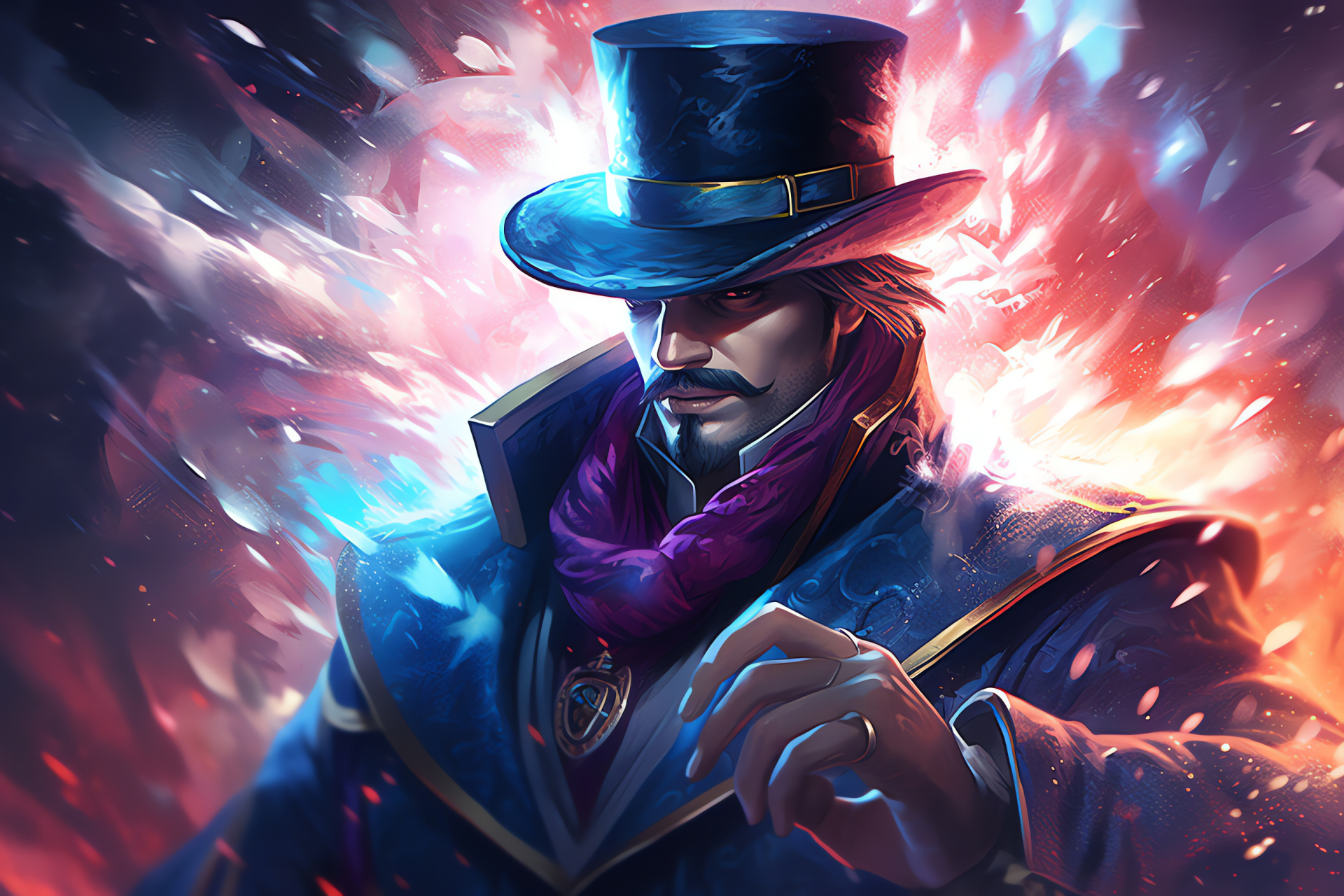 Twisted Fate in Freljord, crowd excitement, digital fantasy game, League of Legends event, arctic battle, HD Desktop Wallpaper