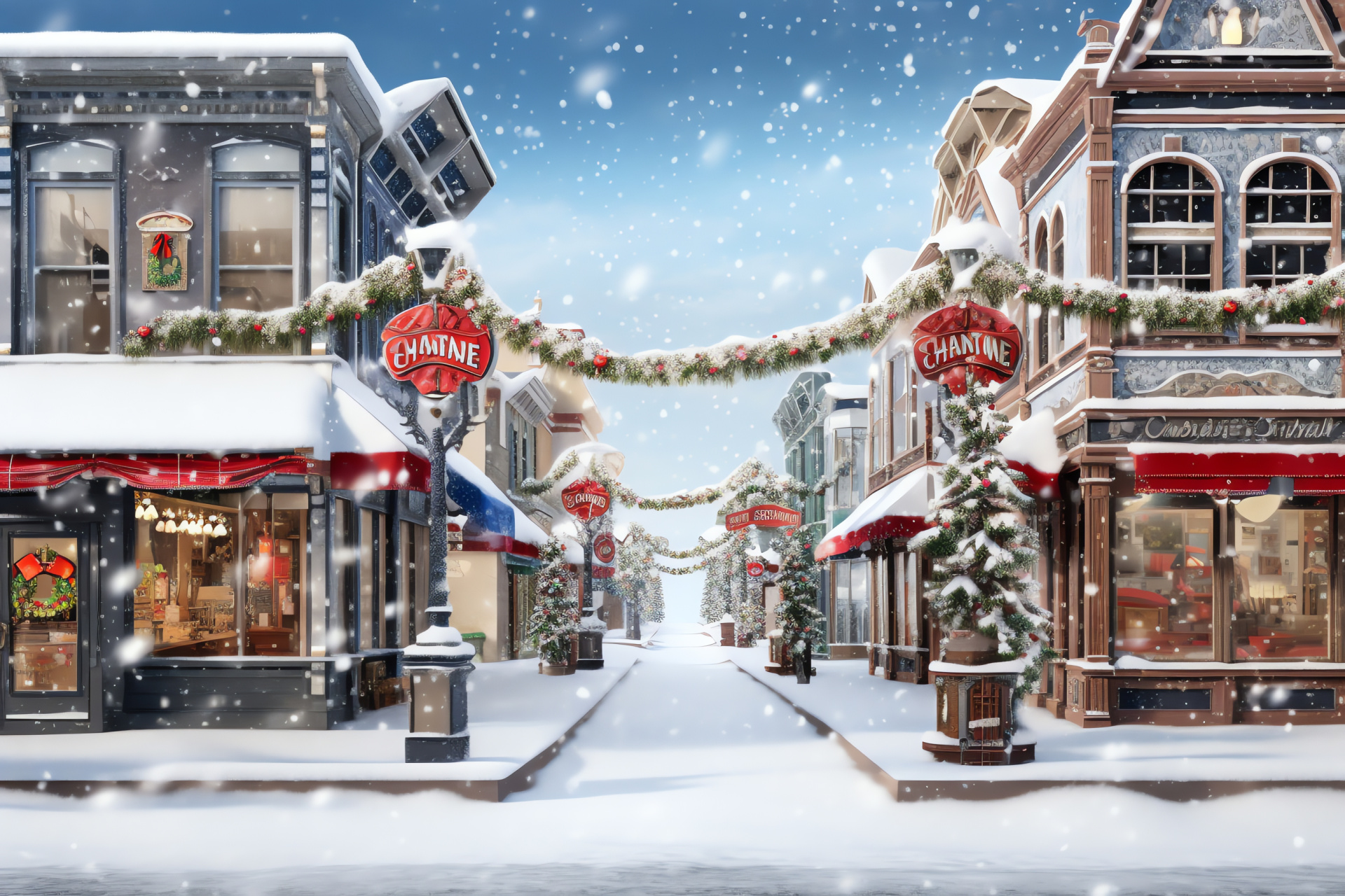 Alpine town scenery, Festive adornments, Retail facades, Domestic architecture, Noel fair, HD Desktop Image