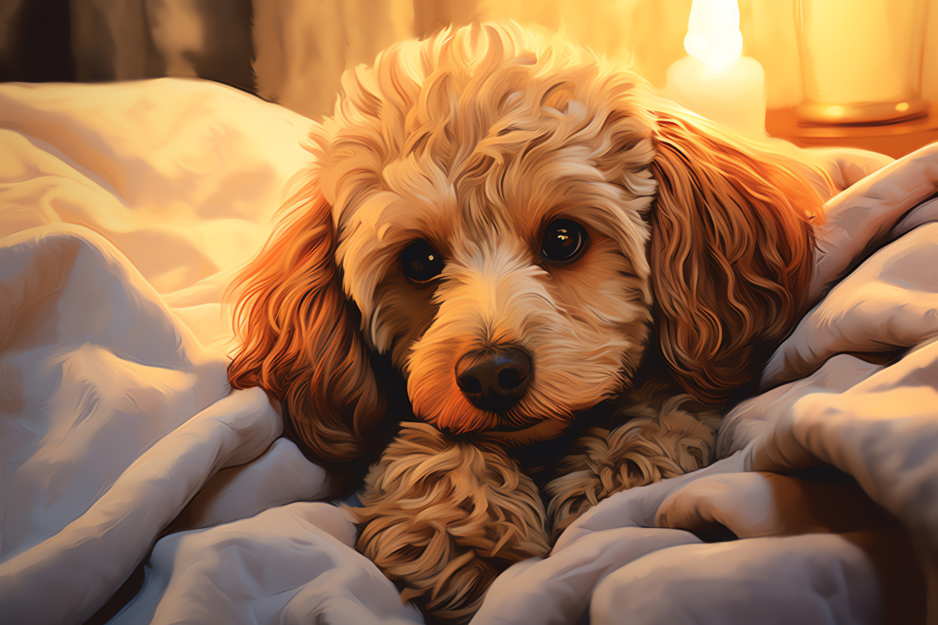 Poodle breed, cream fur, home pet, loyal companion, cozy domestic scene, HD Desktop Image