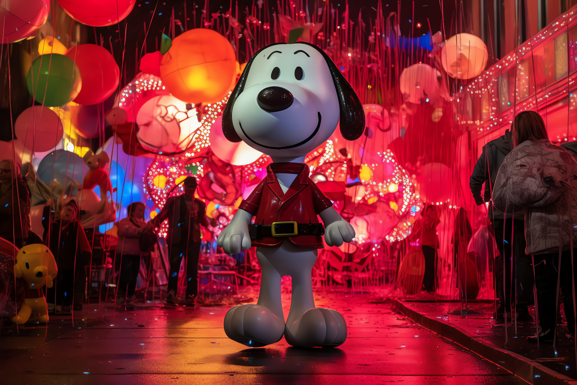Snoopy, Heartfelt February holiday, Luminous pop art, Festivity flair, Love-themed parade, HD Desktop Wallpaper