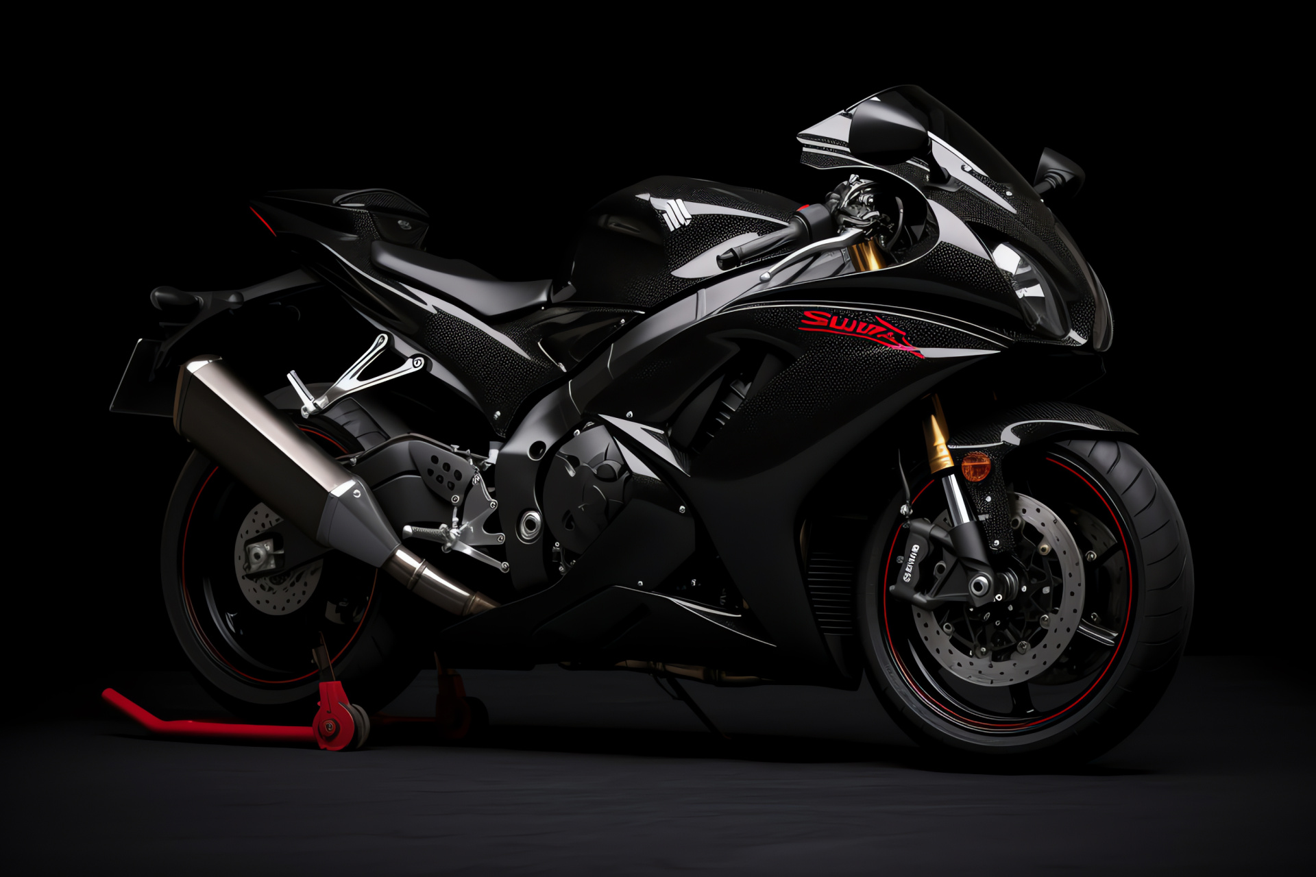 Suzuki GSXR 750 side profile, Deep red motorcycle, Pure black isolation, Performance motorbike, Racing aesthetics, HD Desktop Image