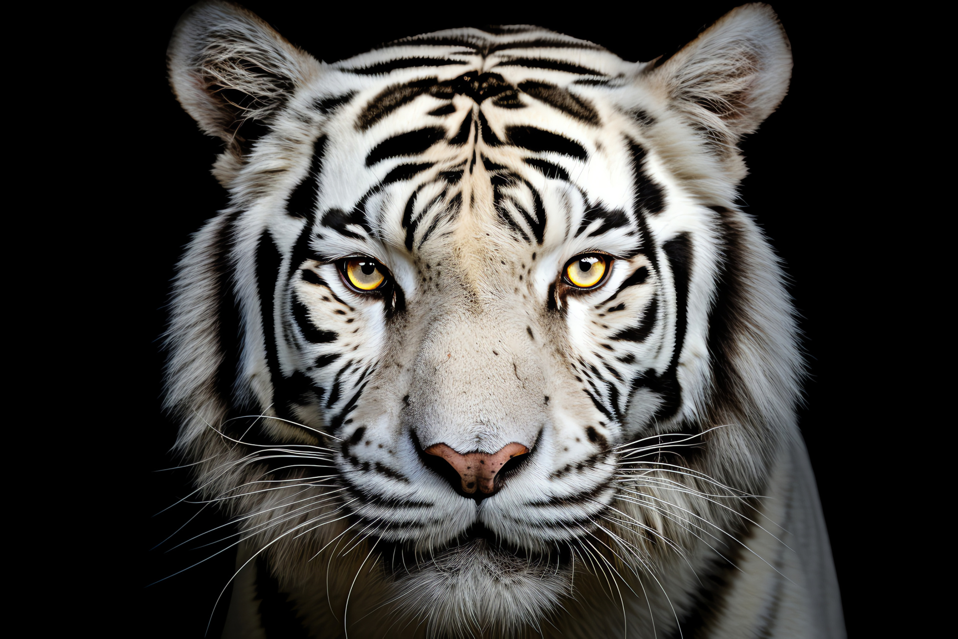 Regal White Tiger, feline intensity, predator's gaze, rare pigmentation, contrasting backdrop, HD Desktop Wallpaper