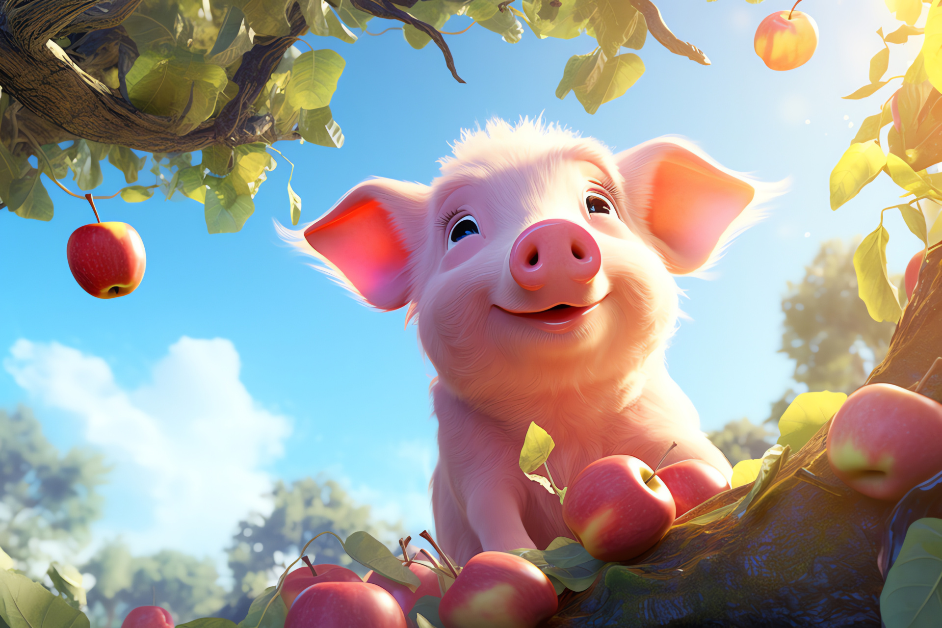 Domestic piglet, Emerald gaze, Farm animal, Soft-textured swine, Coiled pigtail, HD Desktop Image