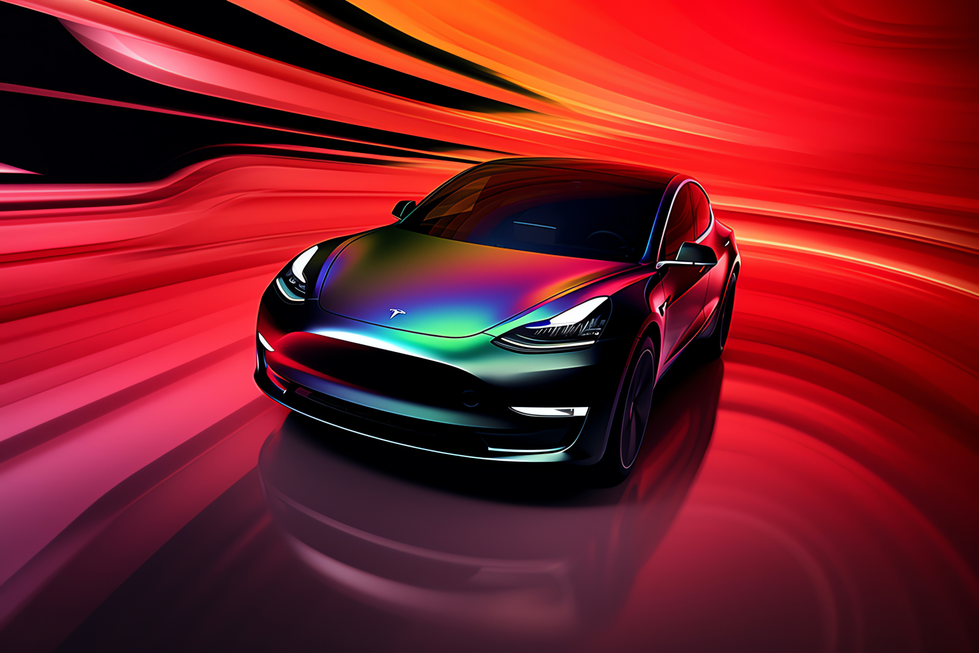 Tesla Model Y backdrop, Aerial vehicle angle, Mixed chromatic setting, Lucent display, Detailed car chassis, HD Desktop Wallpaper