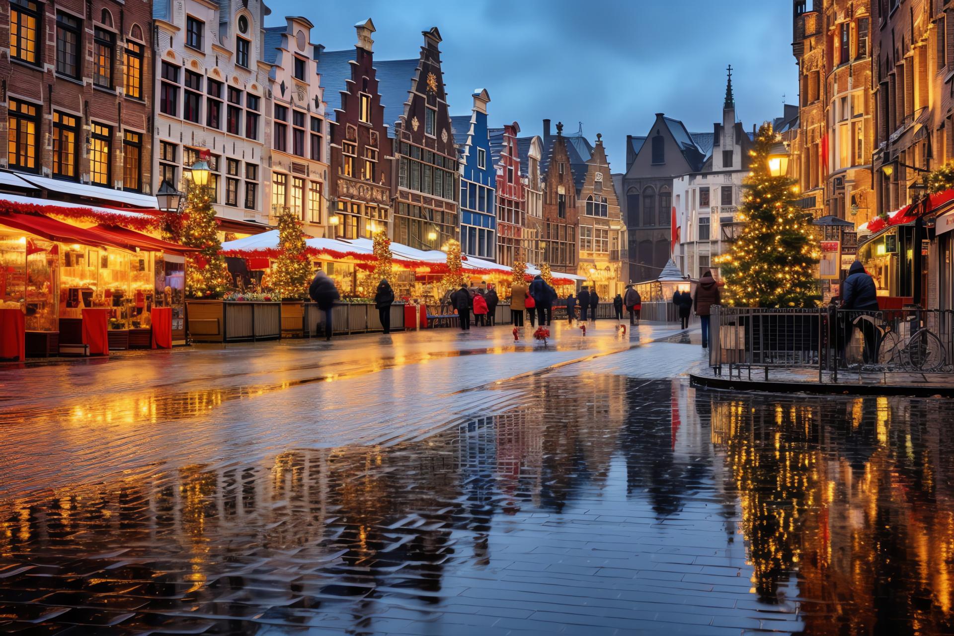 Chilly vacation, Historic Bruges, Town center, Seasonal trimmings, Cobblestone streets, HD Desktop Image