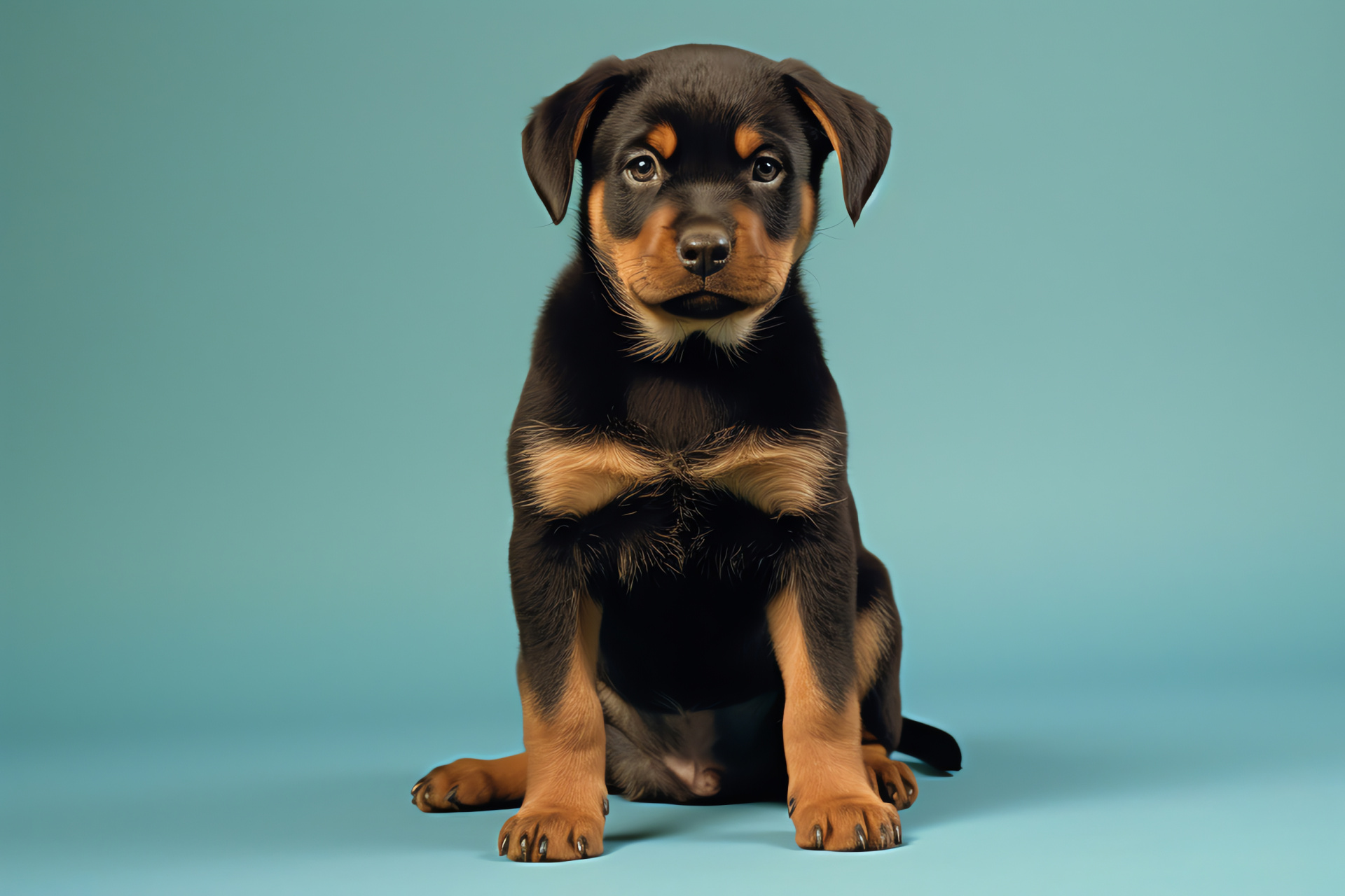 Puppy Rottweiler, juvenile canine, black-tan fur, multi-color foundation, detailed view, HD Desktop Image