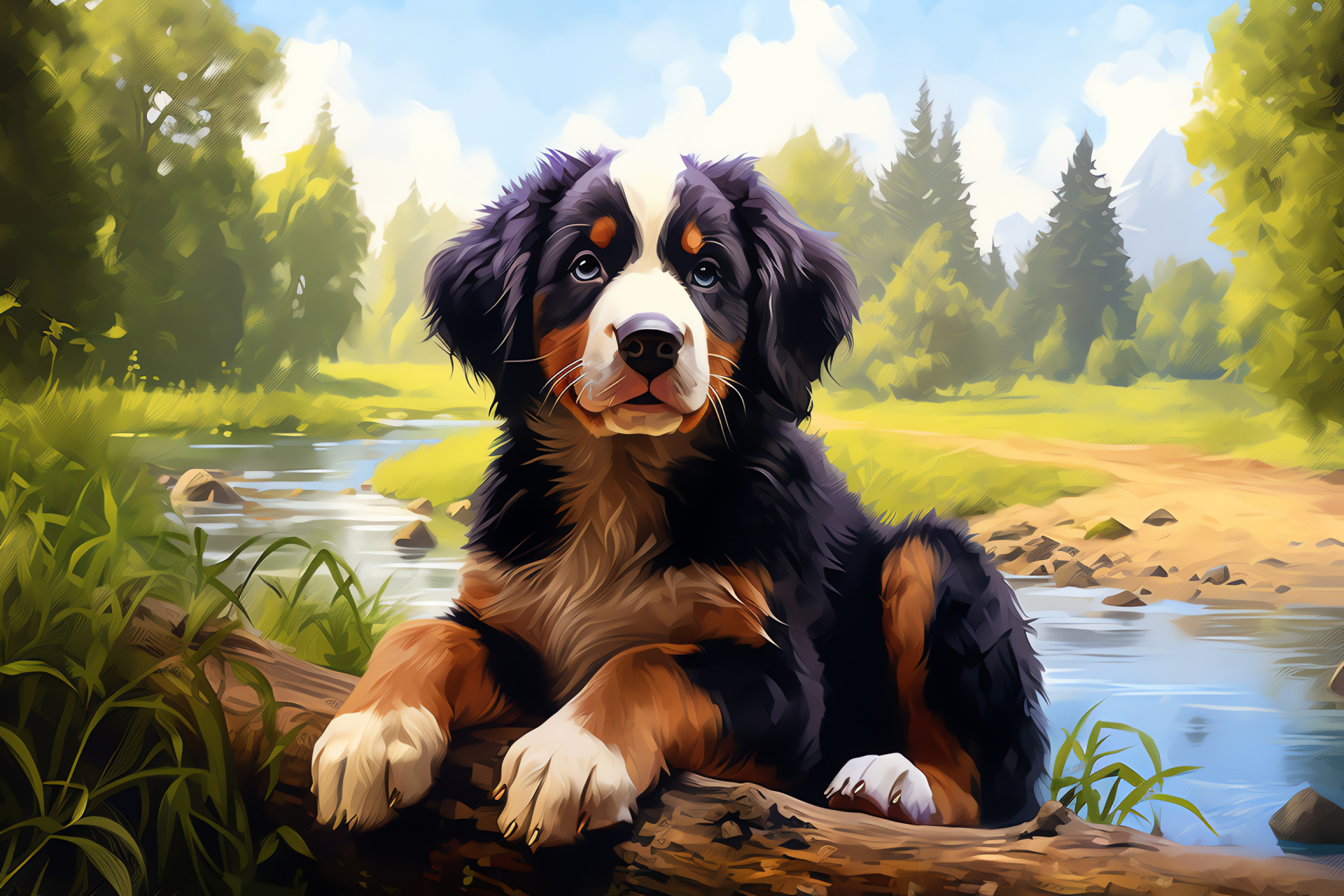 Bernese Mountain Dog, Alpine herder, Swiss origins, Gentle giant, Canine friend, HD Desktop Image