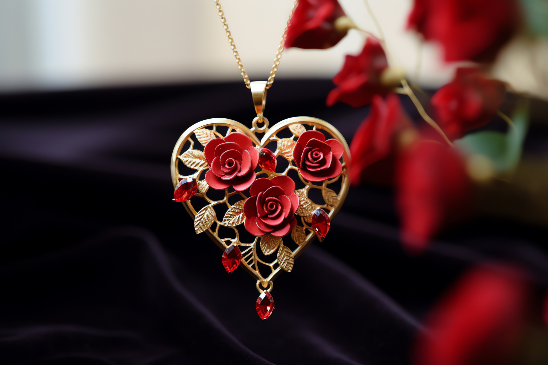 Valentine's neck adornment, symbolic love pendants, artisanal necklace craft, precious metal luster, ornate holiday gems, HD Desktop Wallpaper