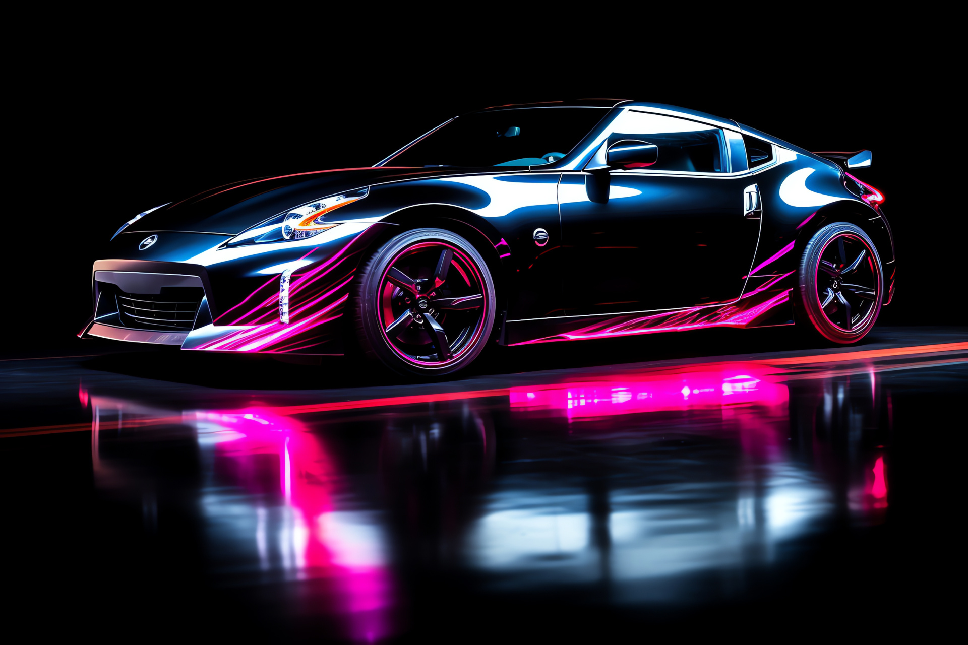 Modern Nissan 370Z, Expansive background, Duochrome detail, Gleam, Car sophistication, HD Desktop Image