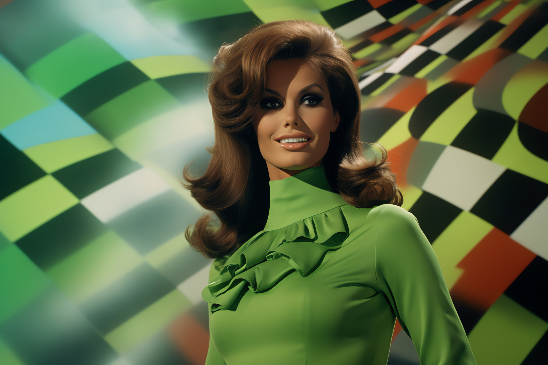 Raquel Welch in Myra Breckinridge, Cinematic icon, Vivid green eyes, Raquel's charming smile, Film character, HD Desktop Wallpaper