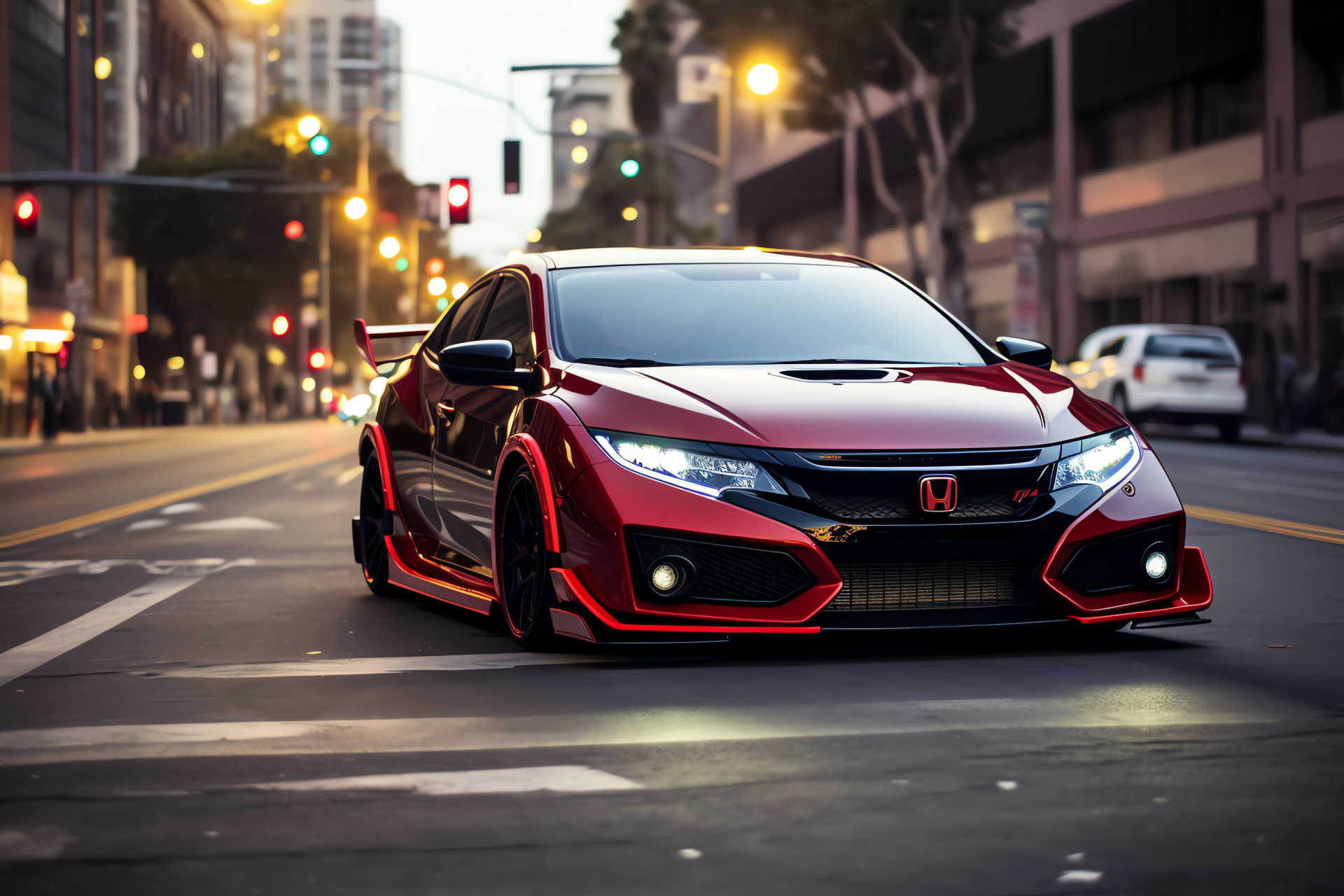 Los Angeles streets, Honda Civic Type R, Widebody profile, Automotive enthusiast, Custom stance, HD Desktop Image