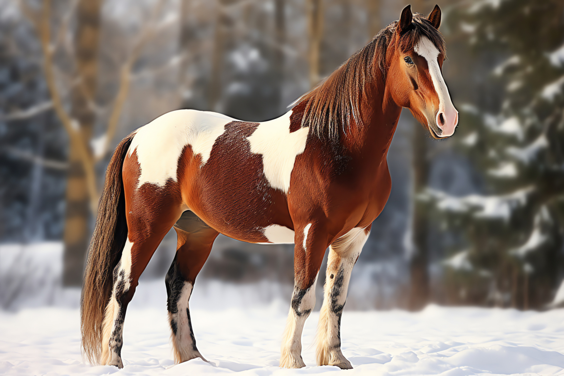 Juvenile equine, horse profile, warm-blooded animal, russet equine, seasonal backdrop, HD Desktop Wallpaper