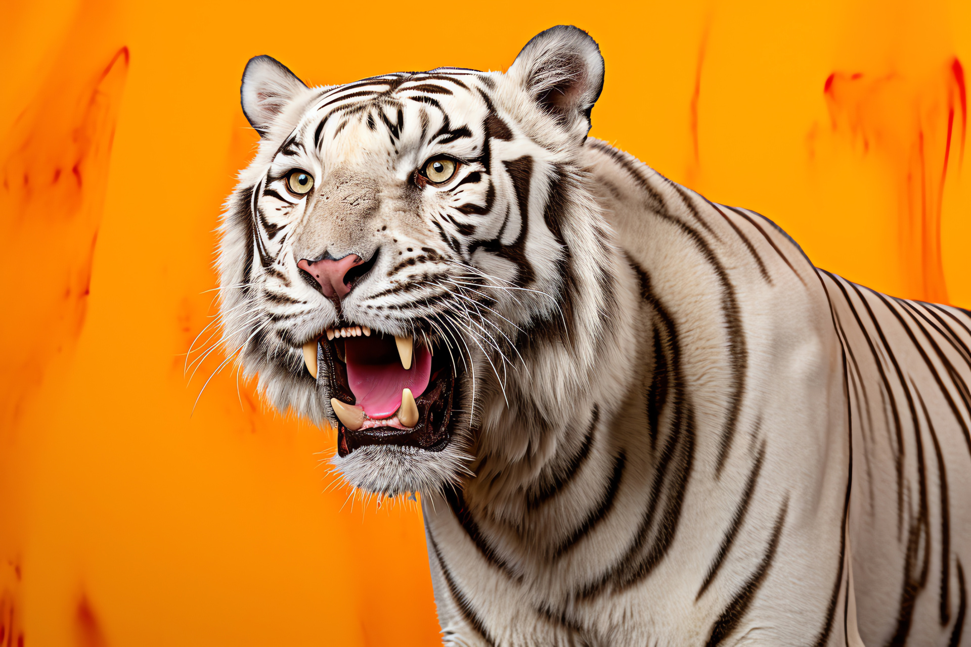 Wild cat beauty, White Bengal Tiger, Sunlit colors, Fierce profile, Artful backdrop, HD Desktop Wallpaper