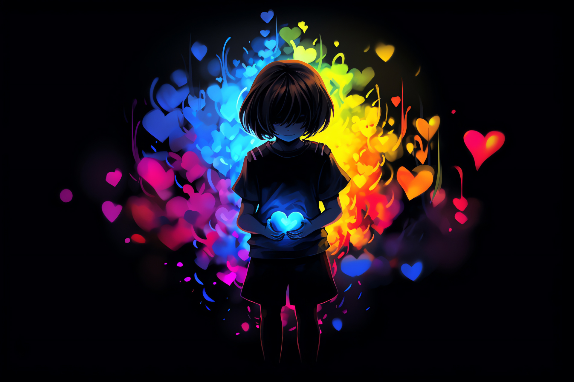 Frisk with blue stare, Undertale forefront, Pixelated raincoat, Main game character, RPG journey, HD Desktop Wallpaper