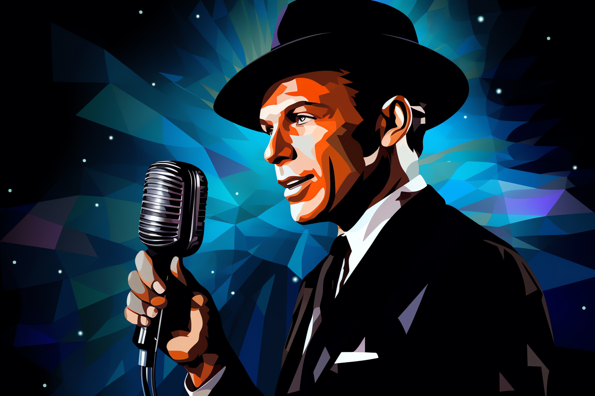 Frank Sinatra, Ol' Blue Eyes, Musical performance, Classic entertainer, Geometric art, HD Desktop Image