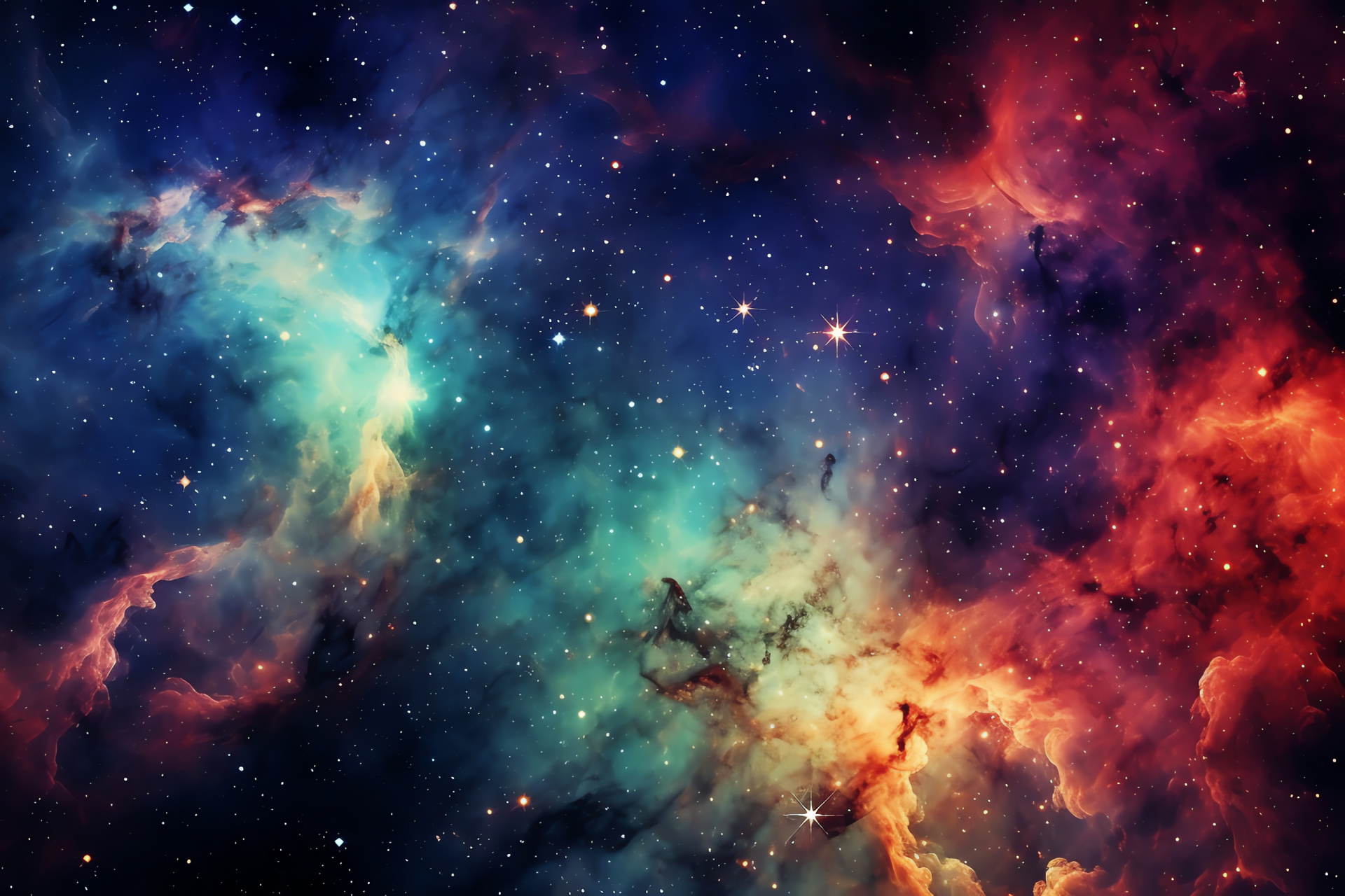 Intergalactic cloud, Cosmic scenery, Star-forming region, Chromatic brilliance, Space vortex, HD Desktop Image