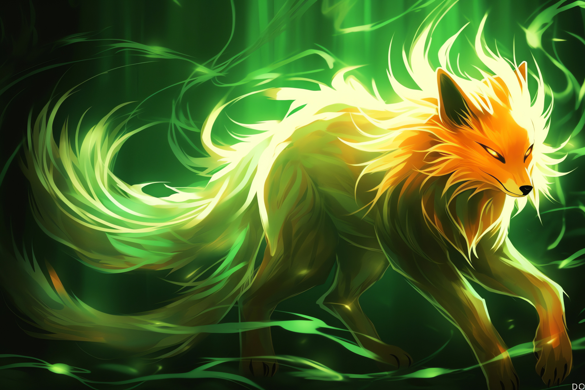 Kurama Nine Tailed Fox, Anime legendary beast, Vivid red coat, Manga series, Enigmatic eye appearance, HD Desktop Image