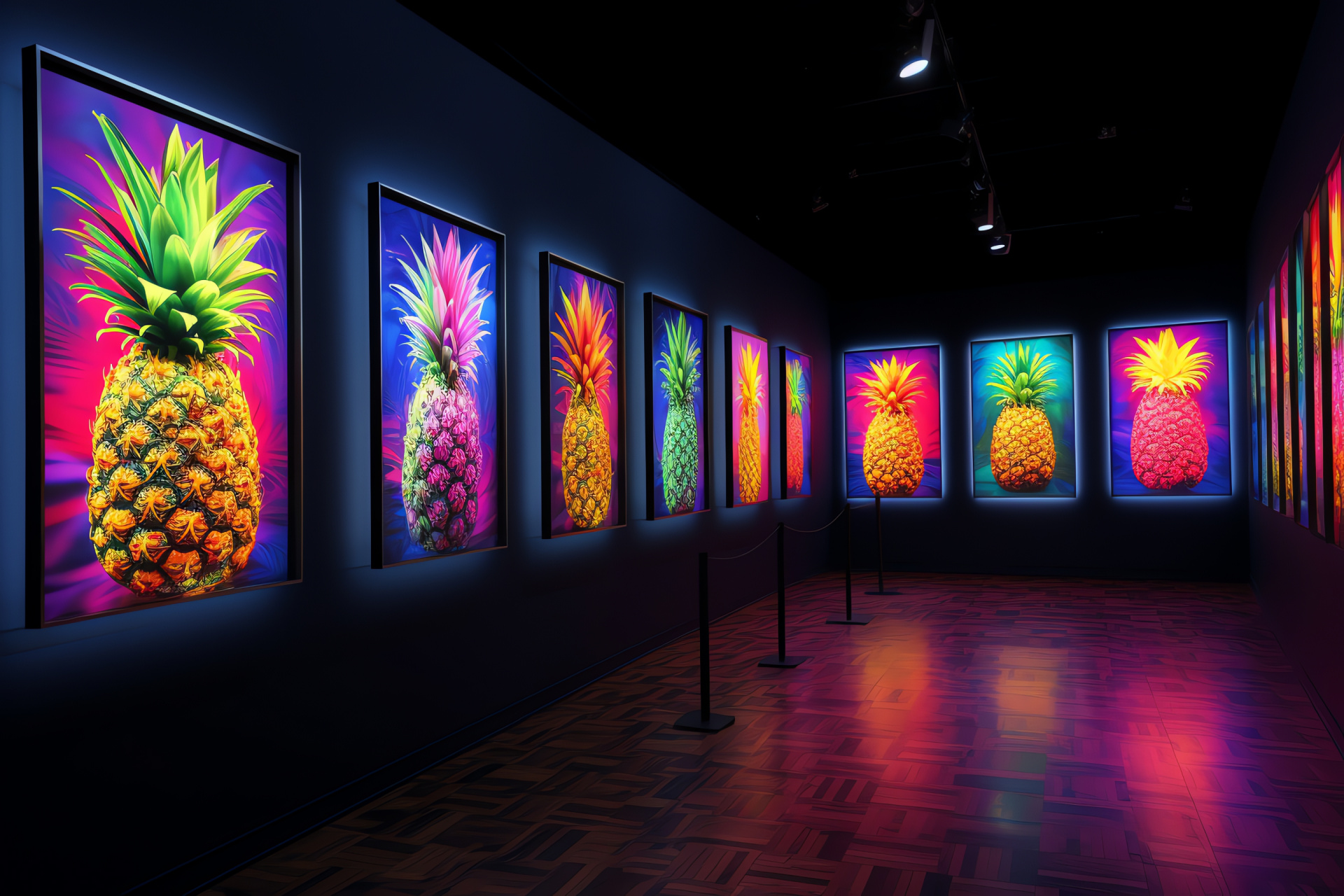 Fruity inspiration, Modern art piece, Gallery setting, Bright artistry, Avant-garde fruit, HD Desktop Wallpaper