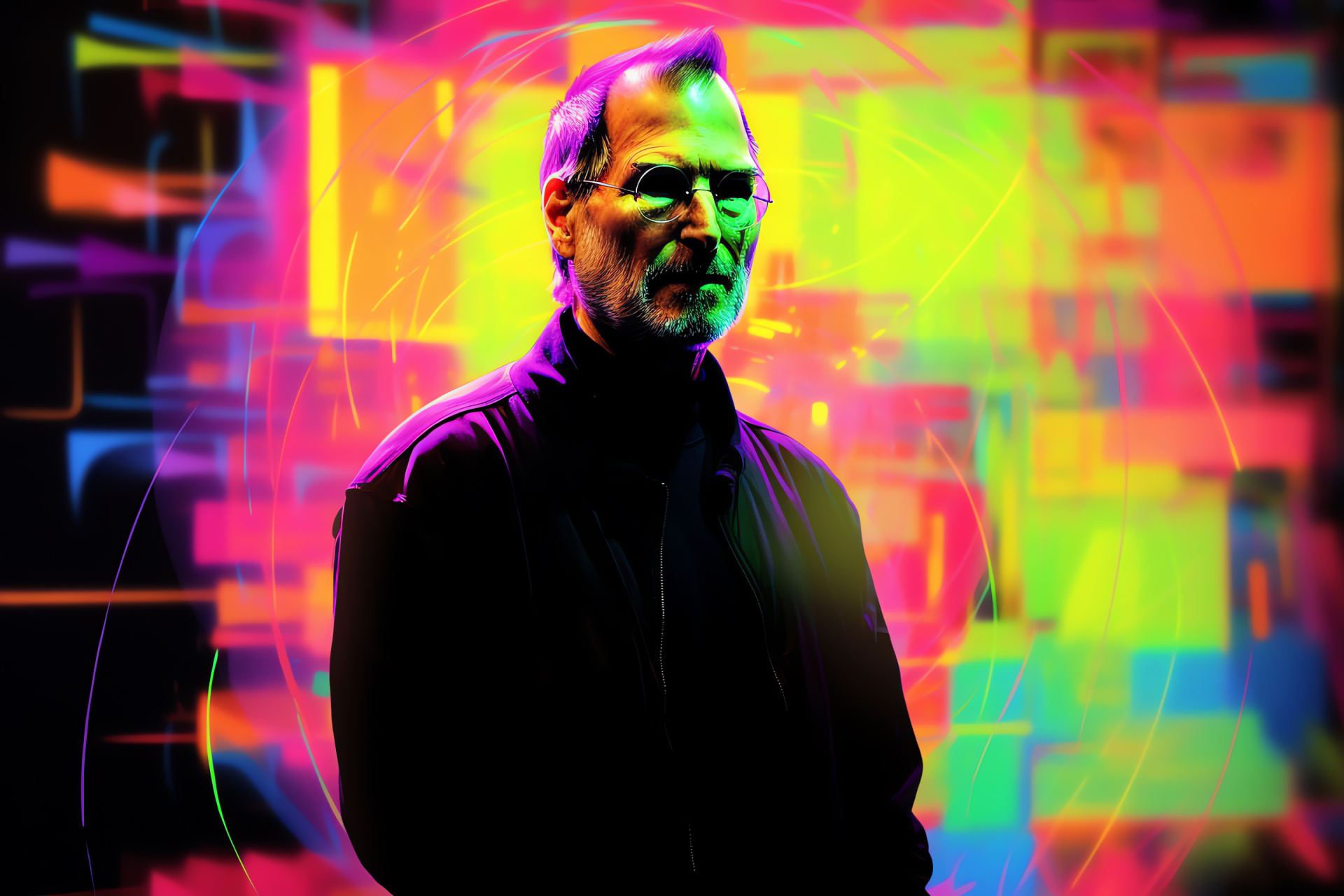 Steve Jobs, Innovative thinker, Corporate uniform, Computing pioneer, Corporate emblem, HD Desktop Wallpaper