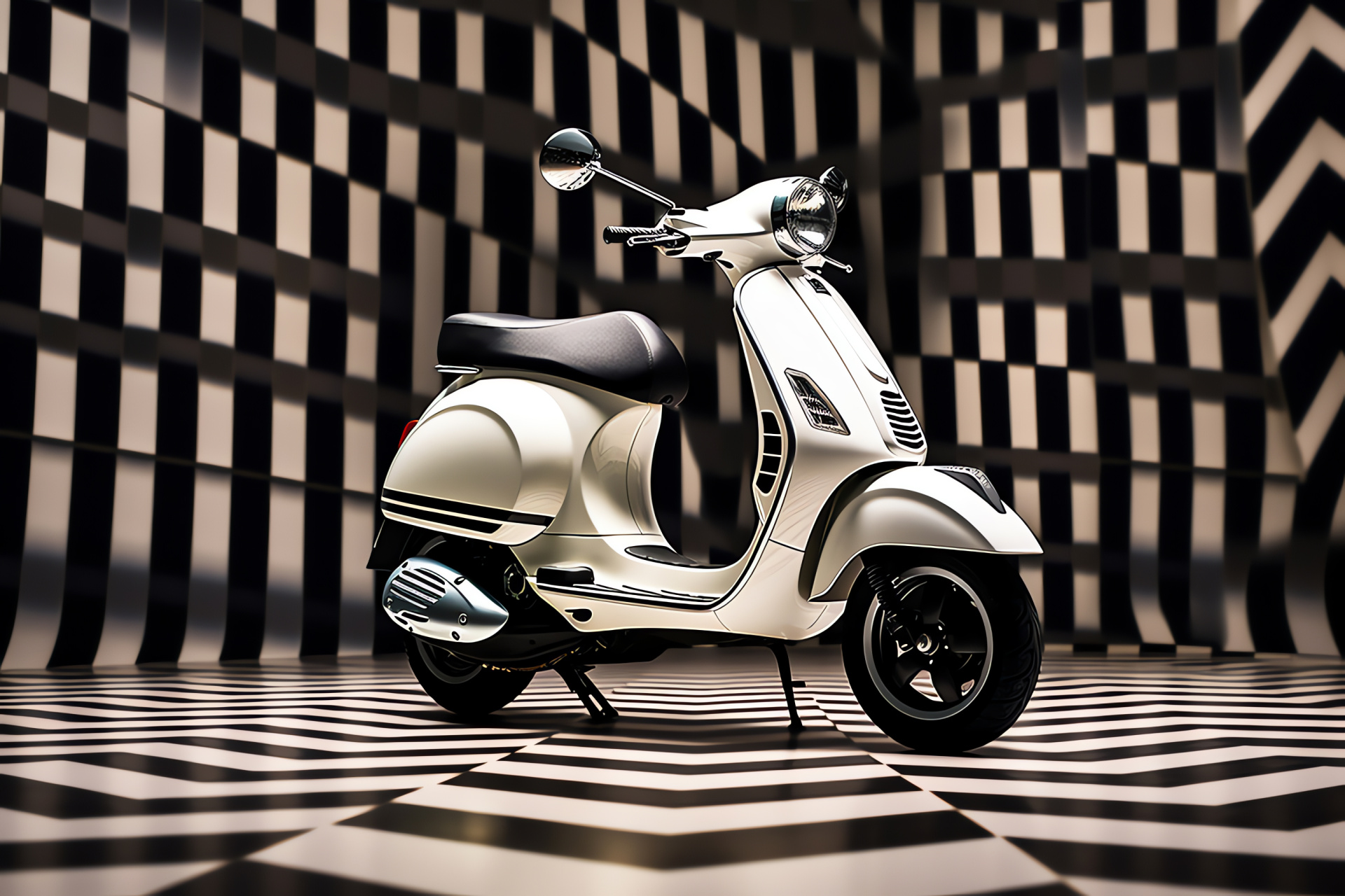 Vespa LX 125 scooter, Italian two-wheeler, Dual-tone Vespa design, Contemporary geometric patterns, Stylish urban transport, HD Desktop Image