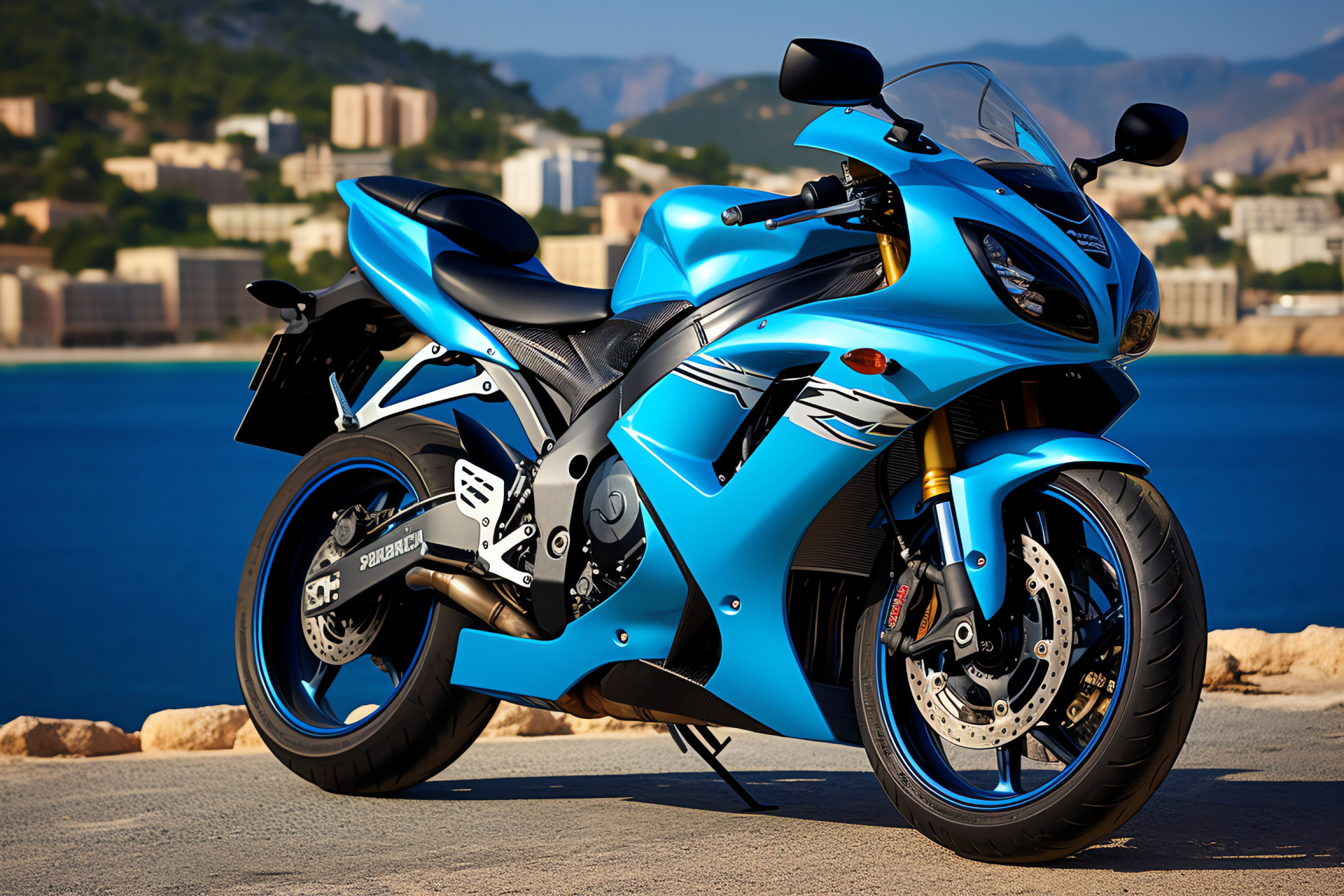 Suzuki GSXR 750, Mediterranean coastal ride, French Riviera roads, Motorbike tourism, Seascape journey, HD Desktop Image