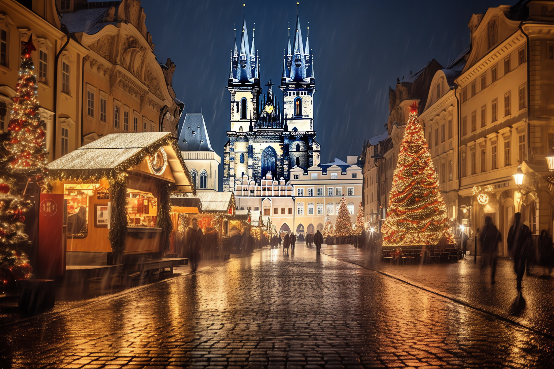 Prague Old Town Square, Czech Christmas market, Winter festive scene, Traditional holiday atmosphere, HD Desktop Wallpaper