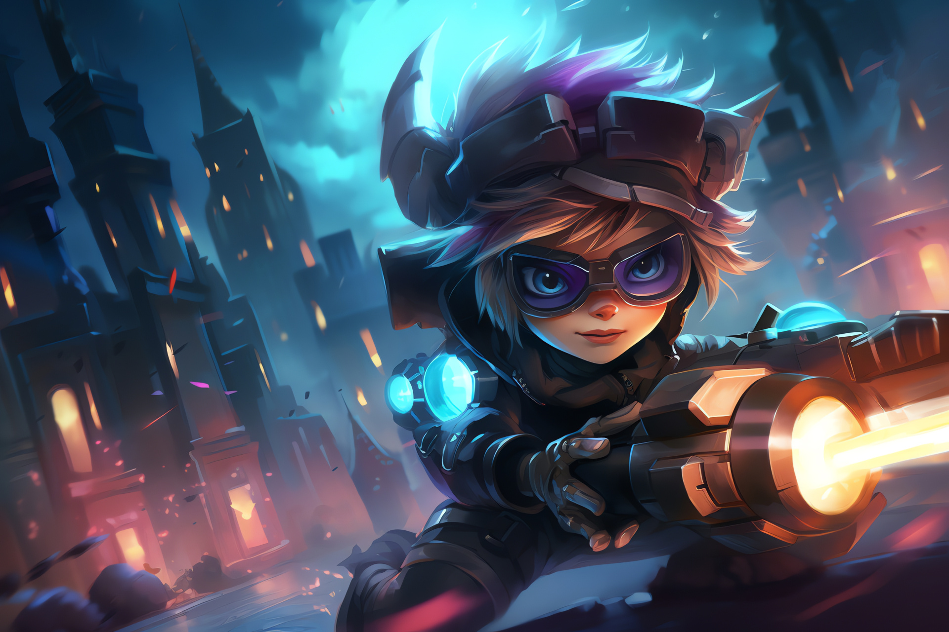 Tristana character, Rocket-propelled agility, Yordle sharpshooter, Bandle city resident, Tactical firing, HD Desktop Wallpaper
