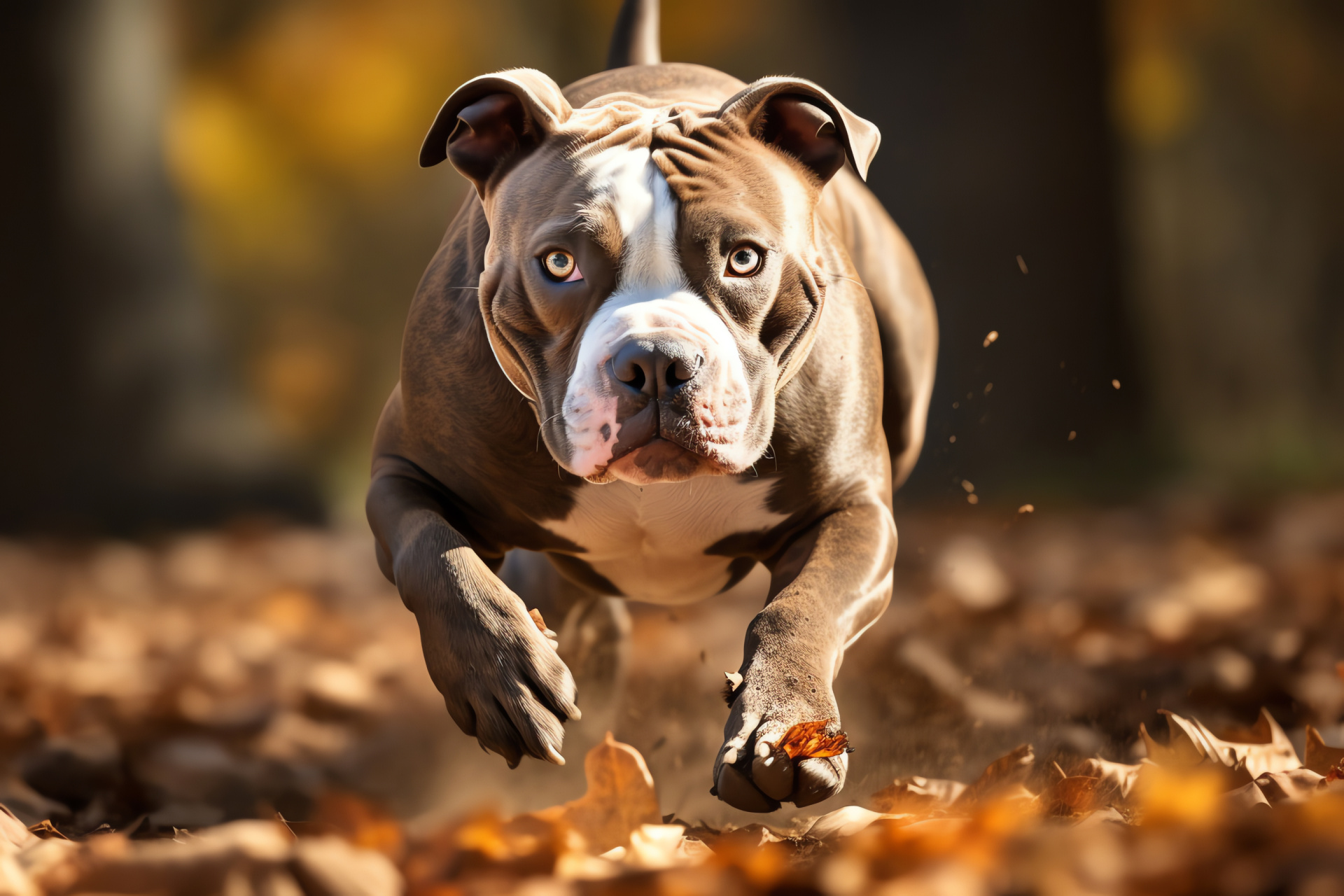 Pitbull, athletic brindle, urban agility, amber-eyed, inner-city park adventure, HD Desktop Image