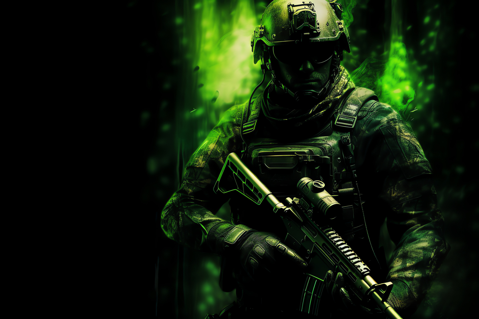 MW3 notable figure, Hunter gaze, Combat readiness, Weaponry display, Fierce gaming, HD Desktop Wallpaper