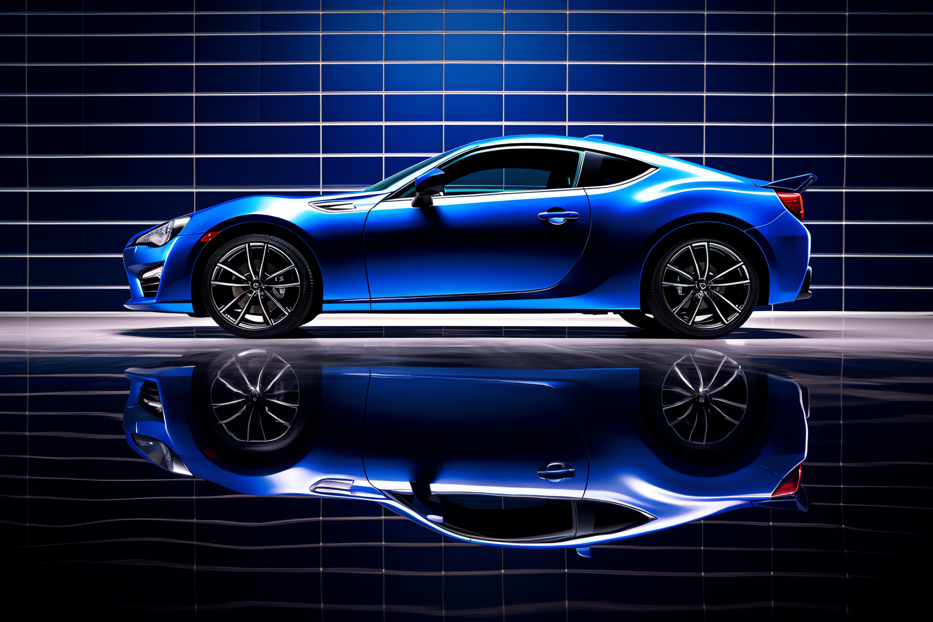 Subaru BRZ side silhouette, triple-tone backdrop reflection, sleek aerodynamic form, automotive artistry, elegant lines, HD Desktop Wallpaper