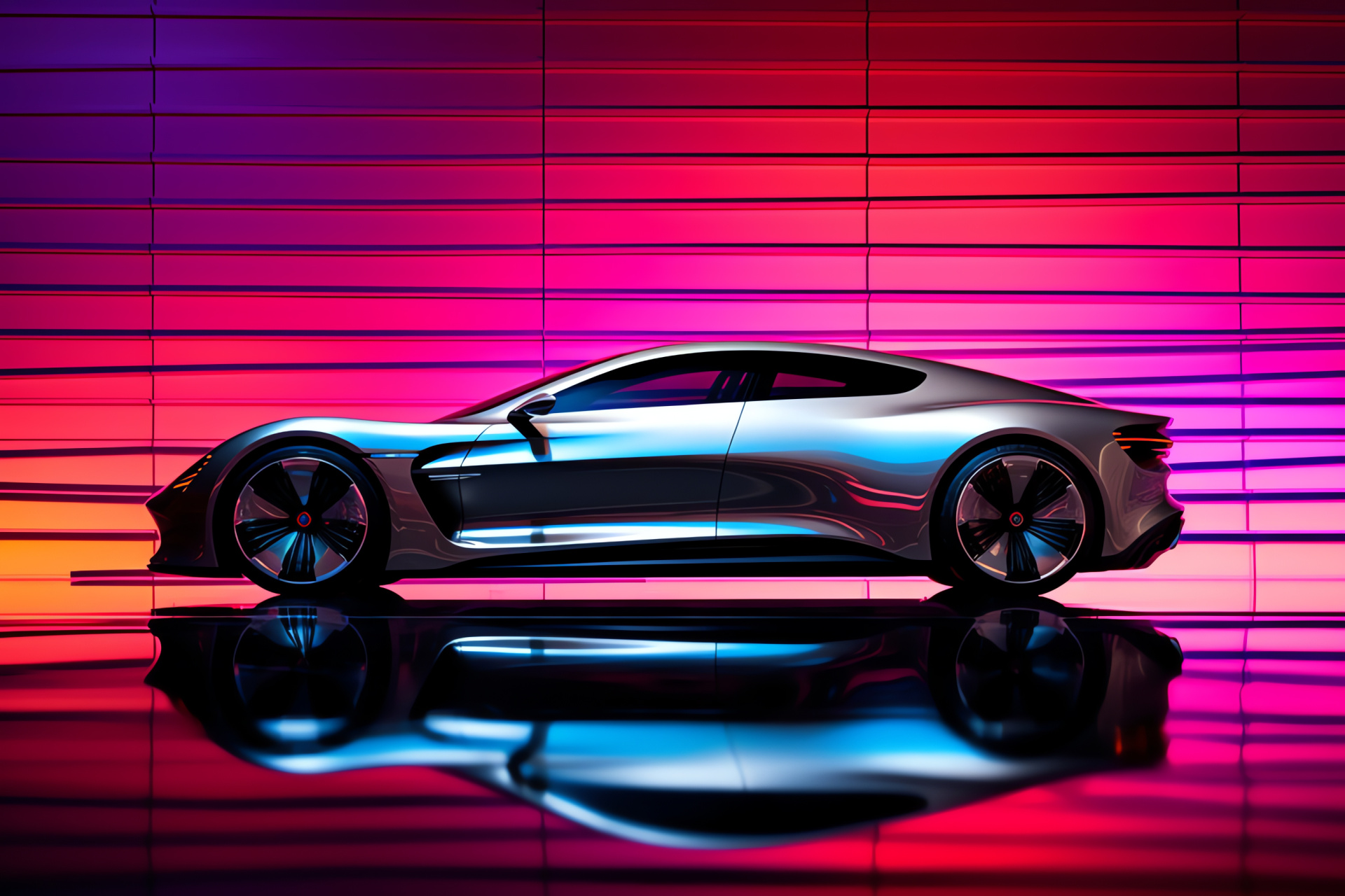 Futuristic auto concept, Side profile view, Engaging environment, Lively hues, Conceptual design, HD Desktop Wallpaper