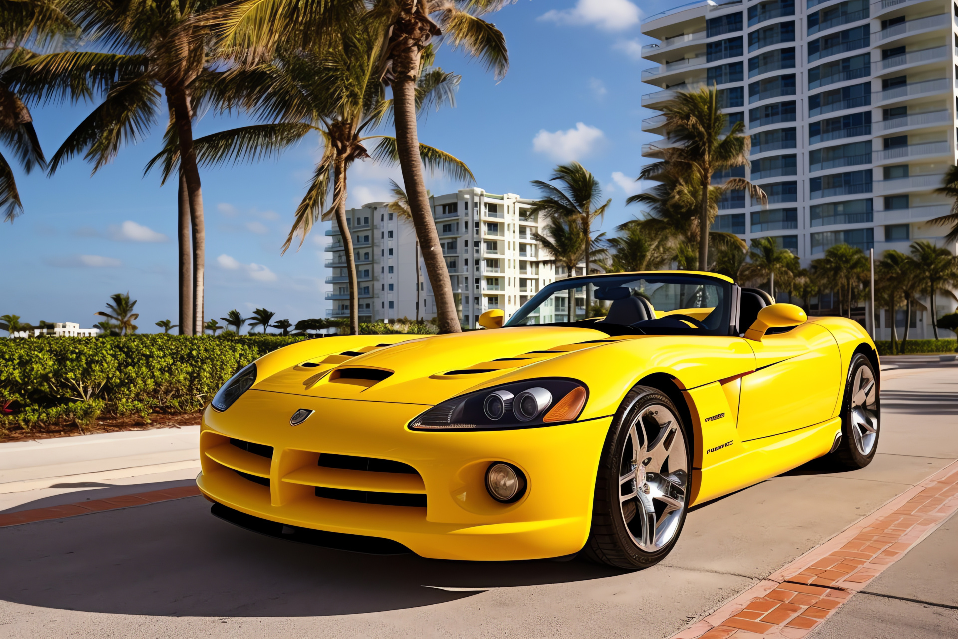 Viper SRT-10 convertible, Floridian coastline, radiant hue, luxury motoring, seaside flair, HD Desktop Wallpaper