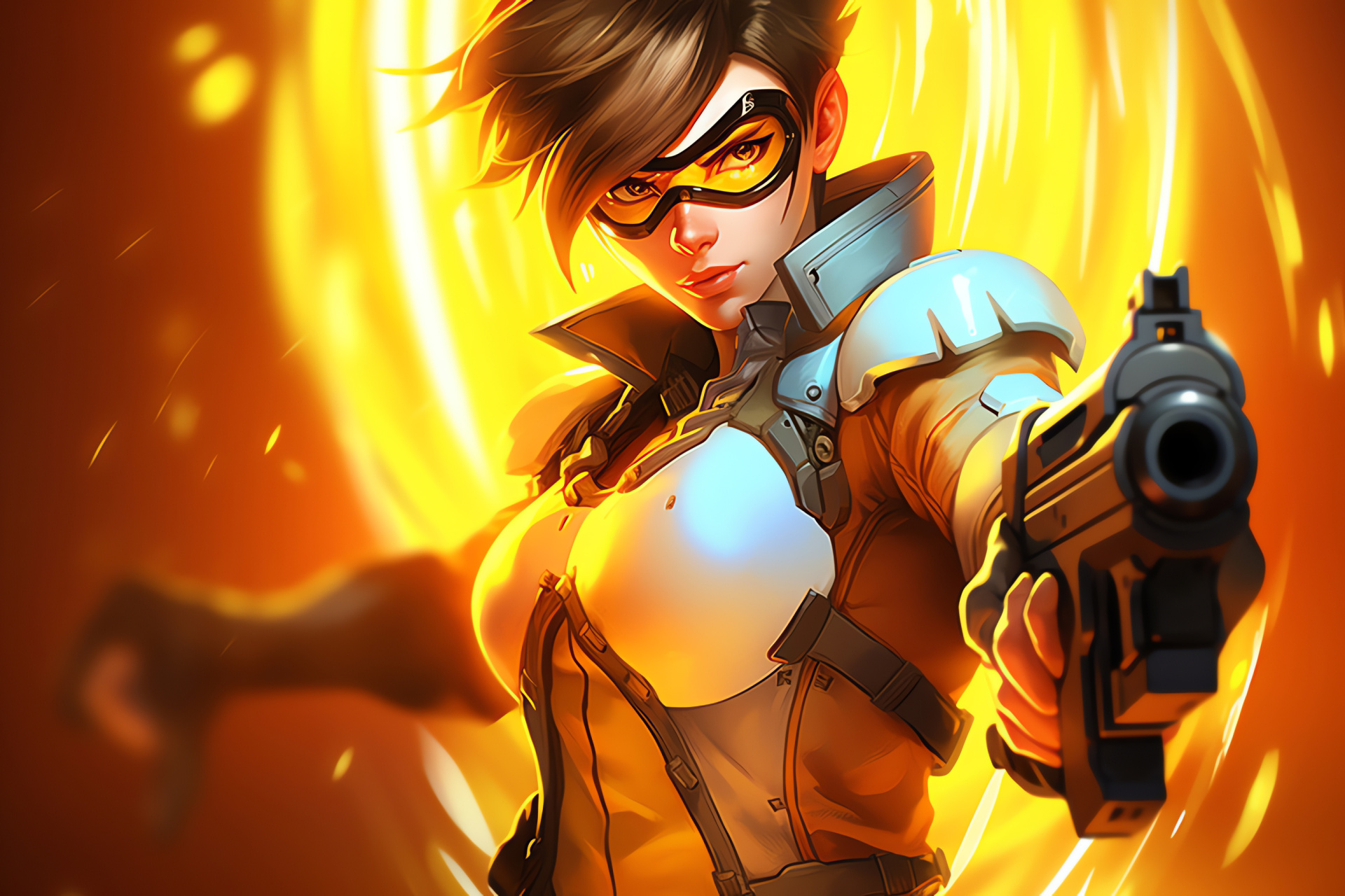 Tracer illustration, Overwatch gaming, Simplified two-tone theme, Graphic design, Bold character impression, HD Desktop Image