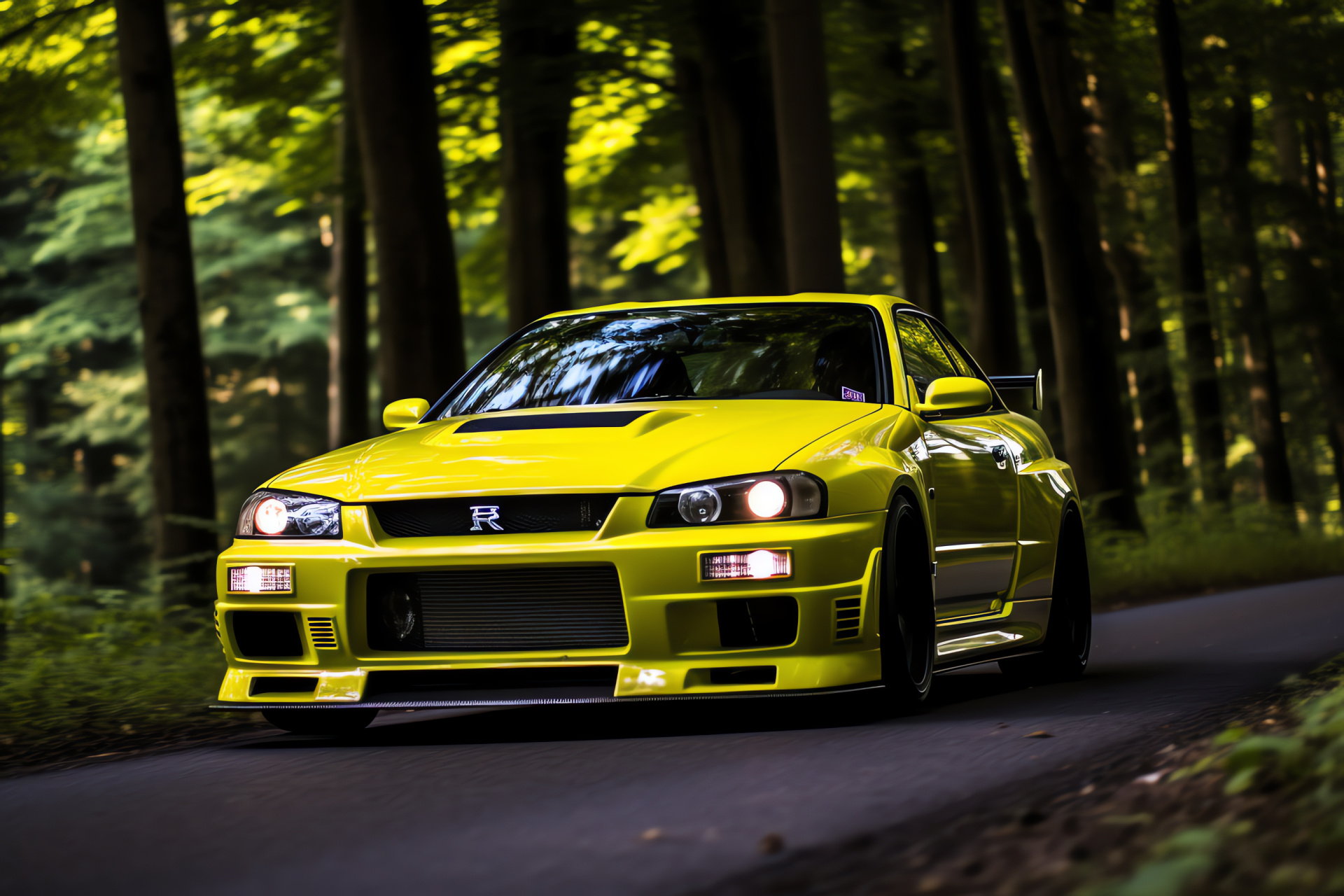 Nissan Skyline GTR, R33 V-Spec edition, Nrburgring challenge, Sunflower yellow paint, Racing apex, HD Desktop Image