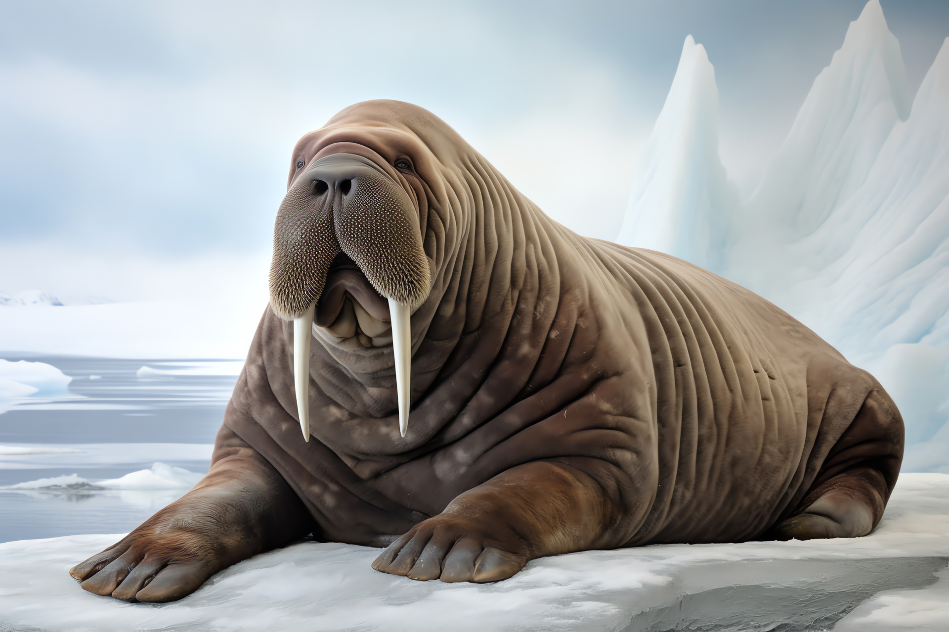 Walrus, Arctic mammal, Marine wildlife, Pinniped species, Iceberg scenery, HD Desktop Wallpaper