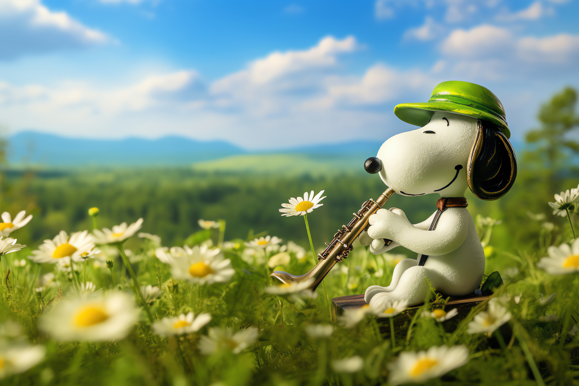 Snoopy Irish celebration, Musical animation, Emerald countryside charm, Saint Patrick's pastoral scene, Rolling verdant landscape, HD Desktop Wallpaper