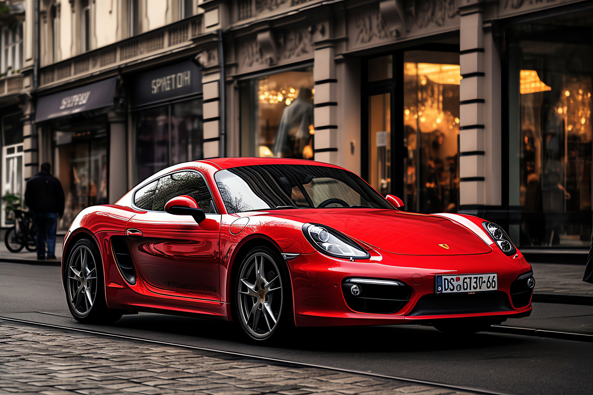 Porsche Cayman S in Berlin, Metropolitan streets, Scarlet sports car, Urban exploration, German capital, HD Desktop Wallpaper