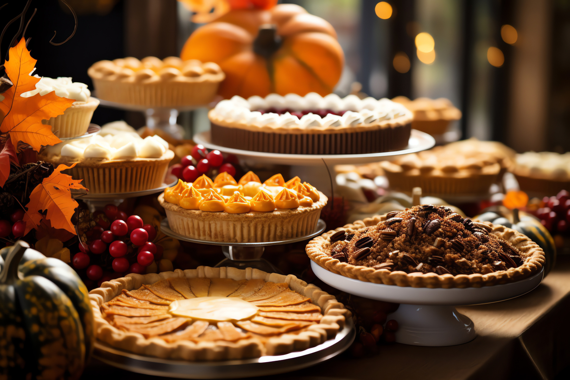 Thanksgiving celebration, holiday sweets, dessert variety, baked goods, confectionery delights, HD Desktop Wallpaper