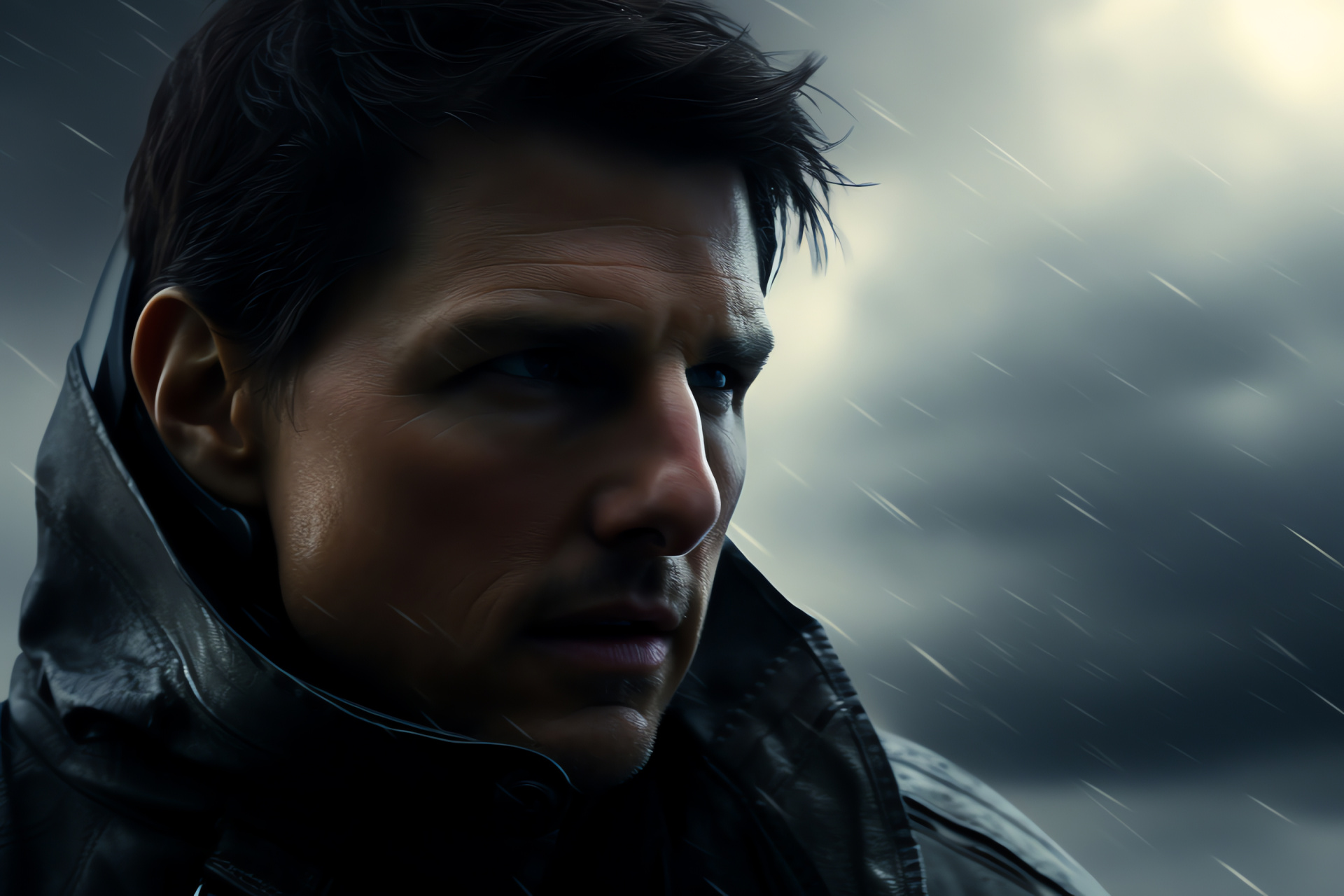 Post-apocalyptic storyline, Tom Cruise as Jack Harper, High-altitude scene, Advanced cinematic craft, Science fiction vehicle, HD Desktop Wallpaper