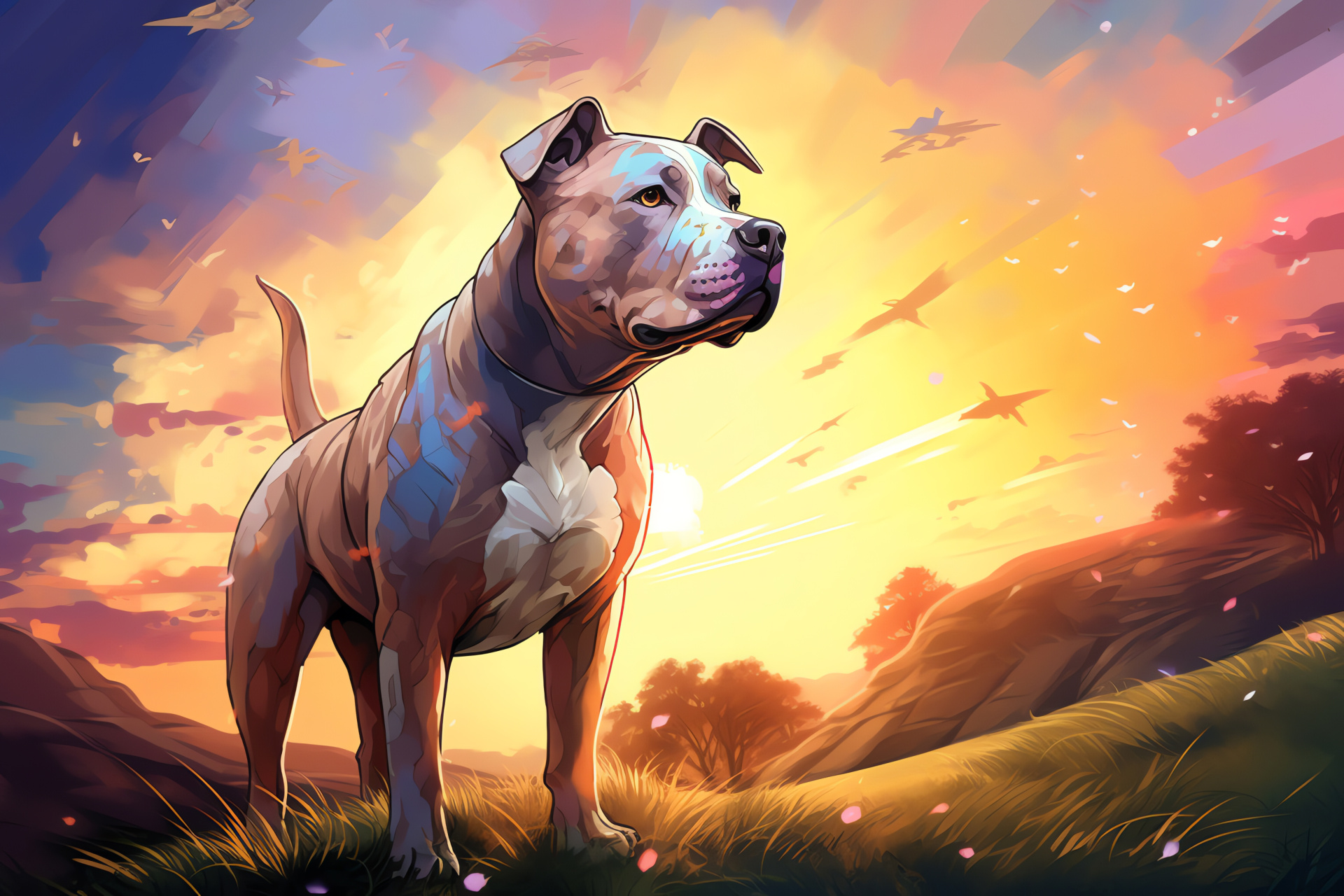 Pit Bull breed, countryside canine, animal silver pattern, short-coat pet, animal wide view, HD Desktop Wallpaper