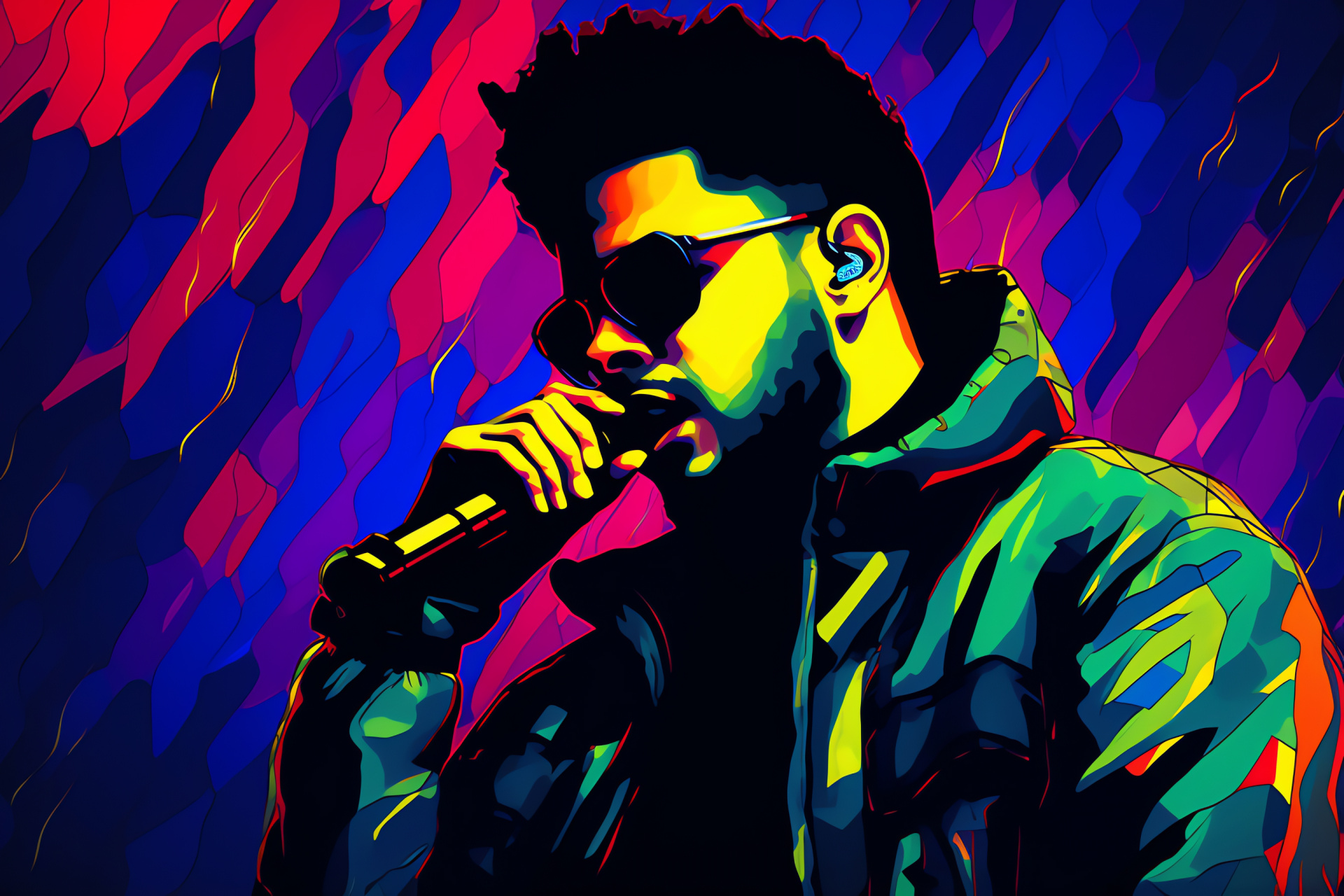 The Weeknd, Pop music phenomenon, Eye-catching performance, Artistic expression, Vibrant scene, HD Desktop Image